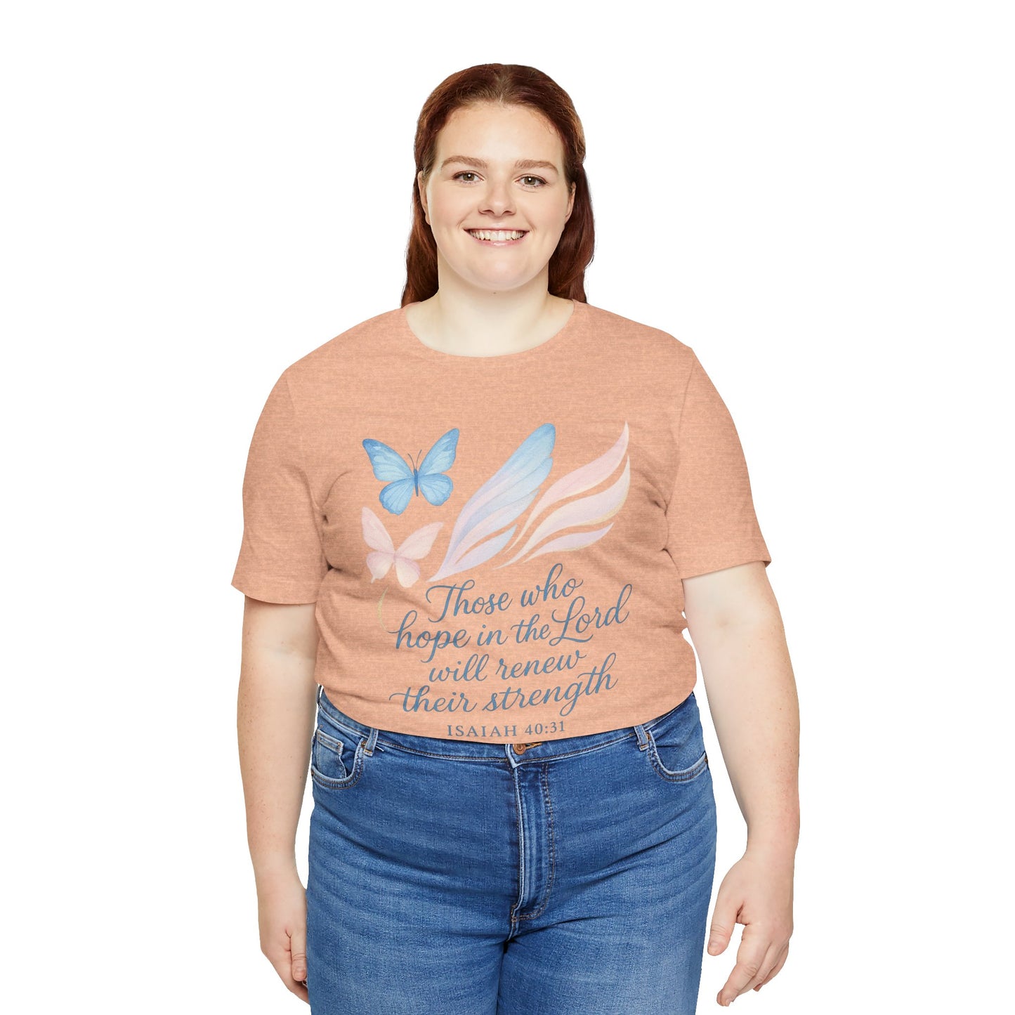 Inspirational Scripture T-Shirt – "Those Who Hope in the Lord" Isaiah 40:31, Pastel Butterflies