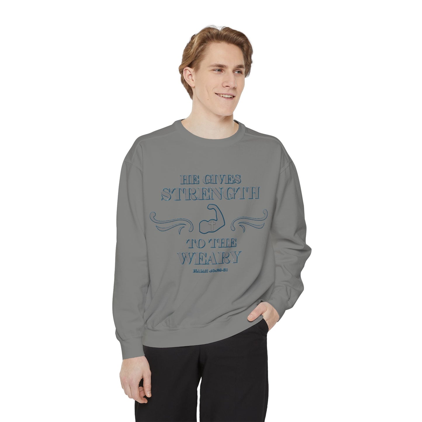 Bible Verse Isaiah 40:29-31 Unisex Sweatshirt 'He Gives Strength to the Weary'