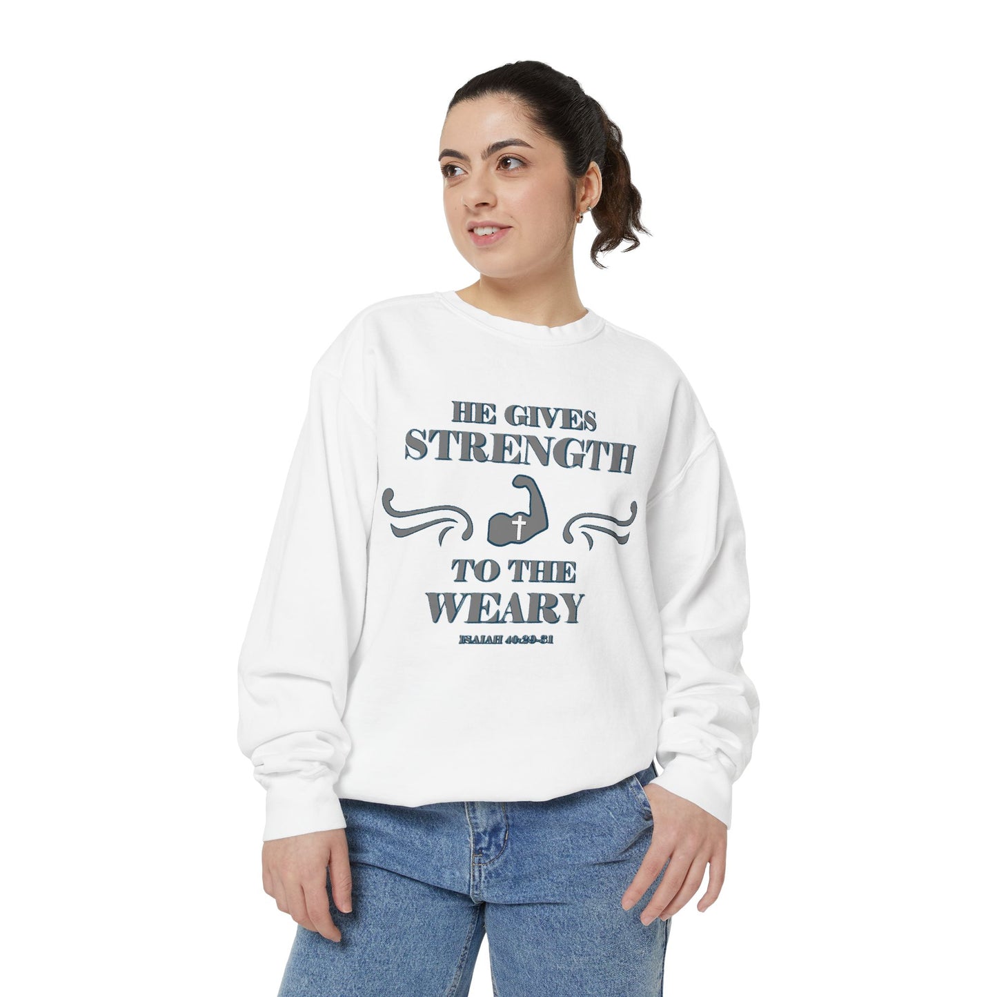 Bible Verse Isaiah 40:29-31 Unisex Sweatshirt 'He Gives Strength to the Weary'