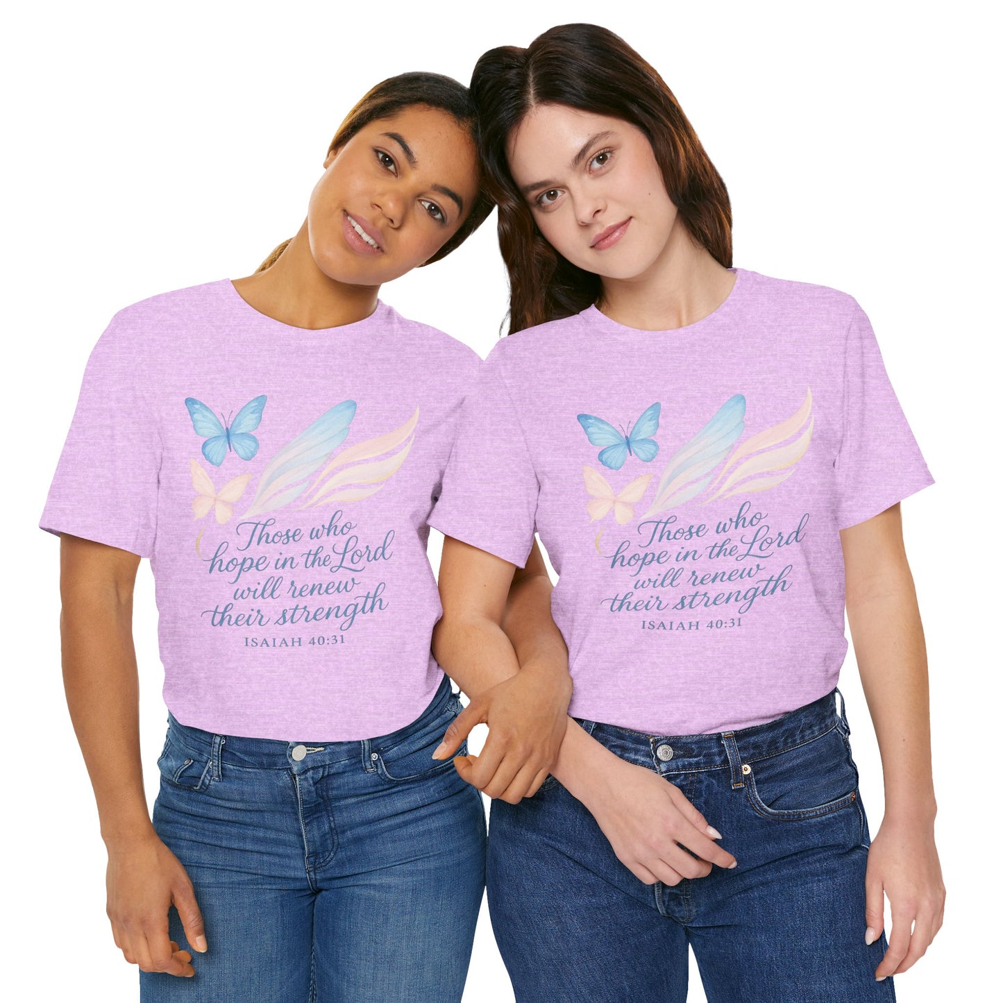 Inspirational Scripture T-Shirt – "Those Who Hope in the Lord" Isaiah 40:31, Pastel Butterflies