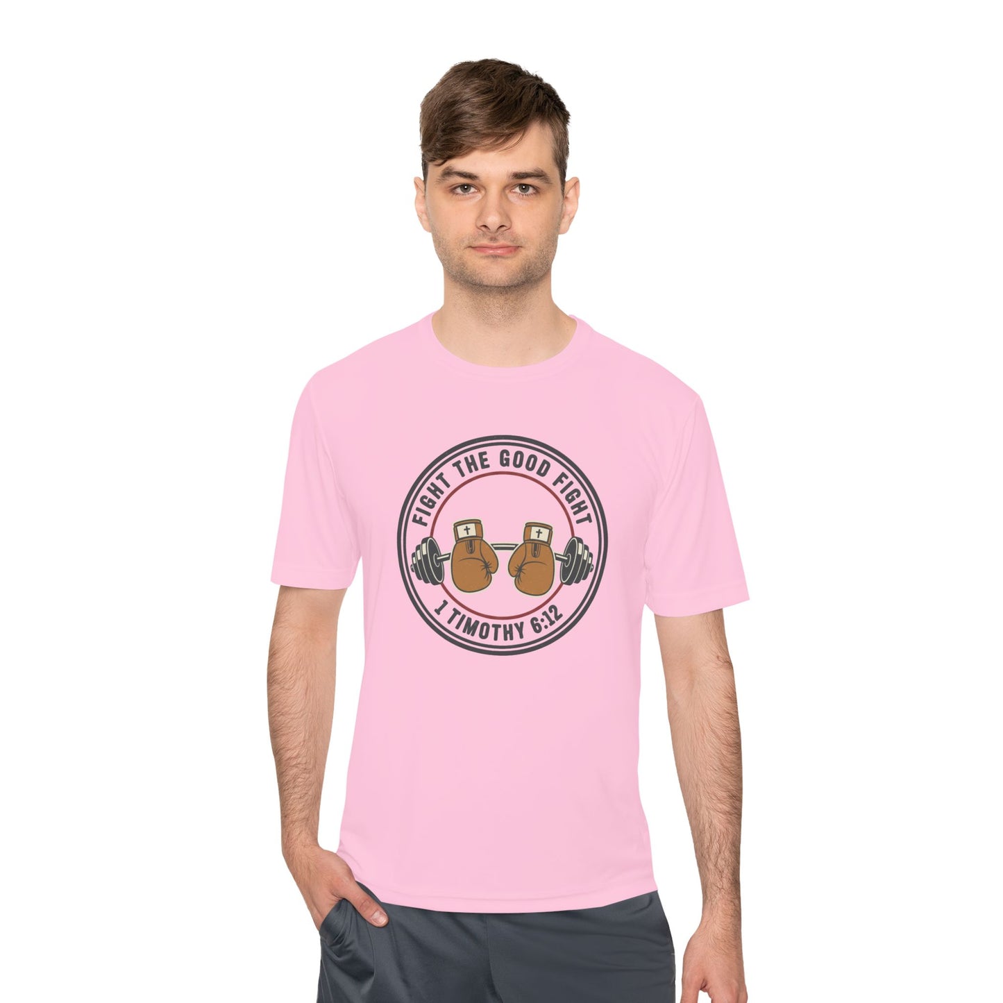 1 Timothy 6:12 'Fight the Good Fight' Moisture-Wicking Workout Tee