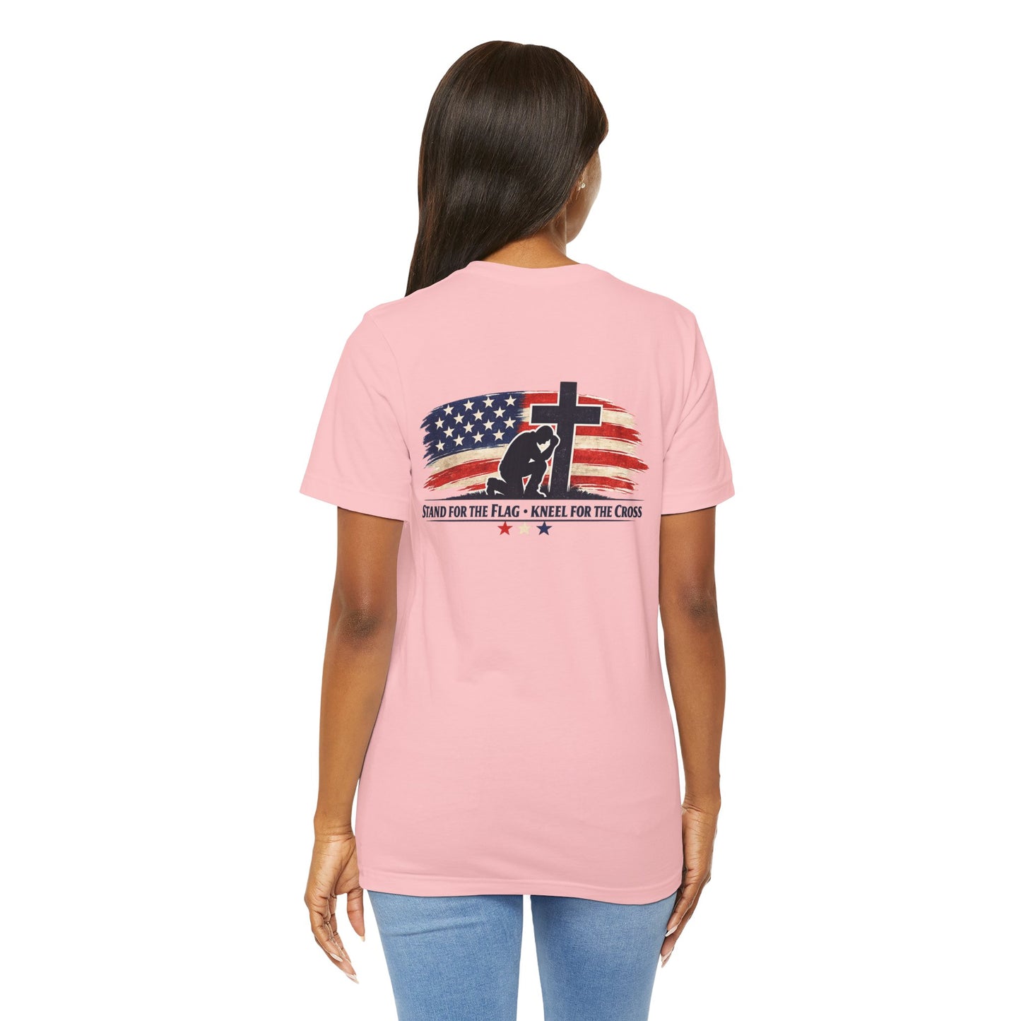Patriotic Cross Tee – "Stand for the Flag, Kneel for the Cross" Short Sleeve T-Shirt