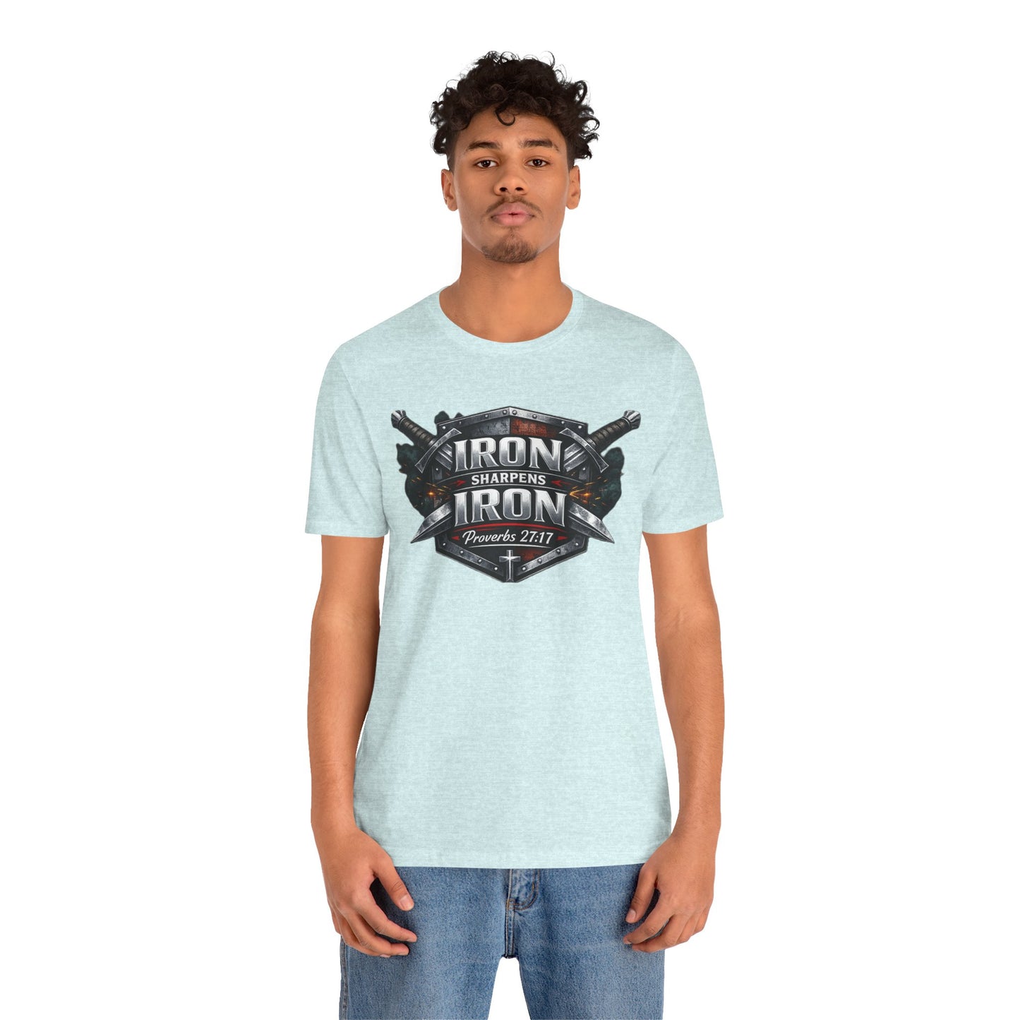 Iron Sharpens Iron T-Shirt — Faith-Based Proverbs 27:17 Graphic Tee
