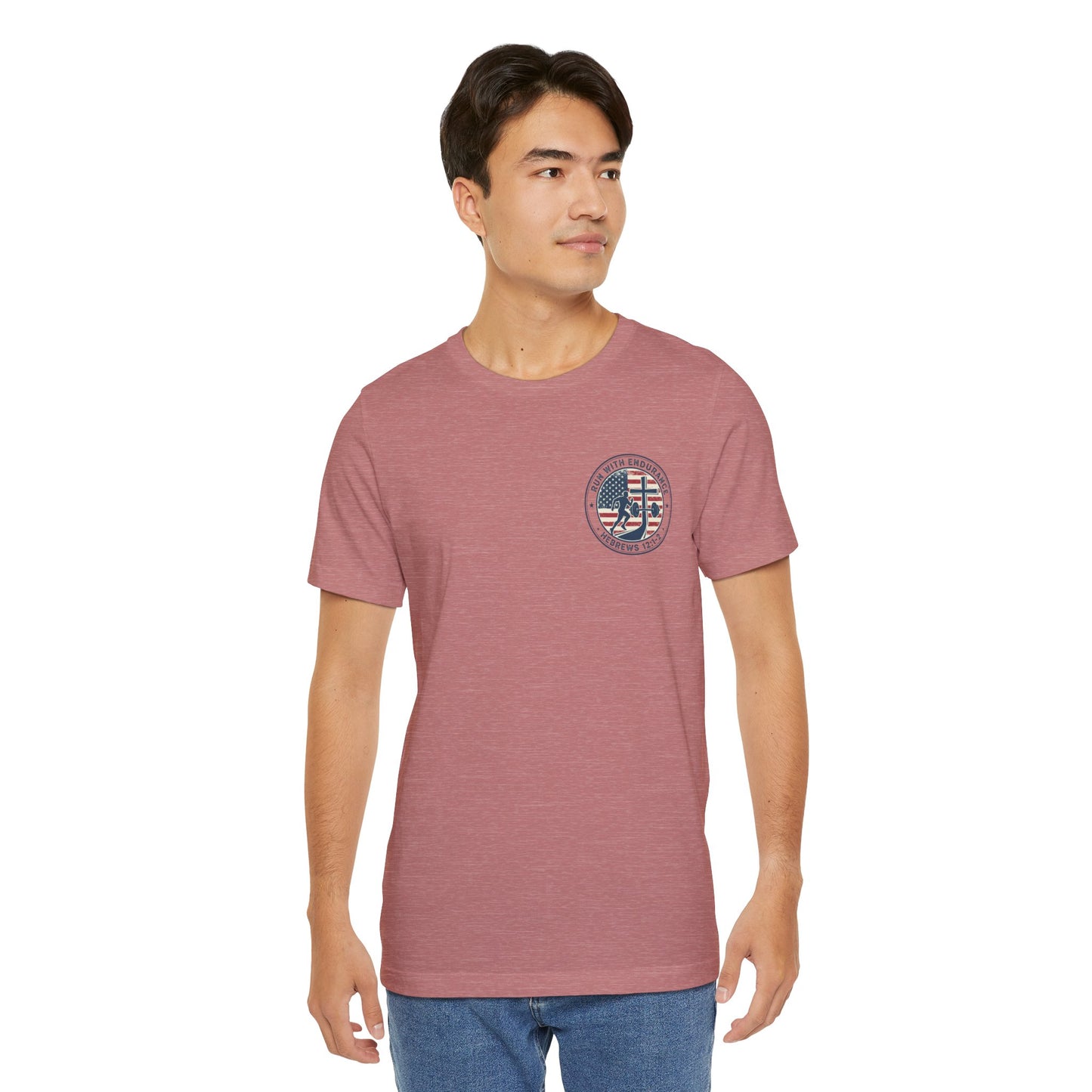 Hebrews 12:1-2 'Run With Endurance' T-Shirt — Inspirational Christian Tee