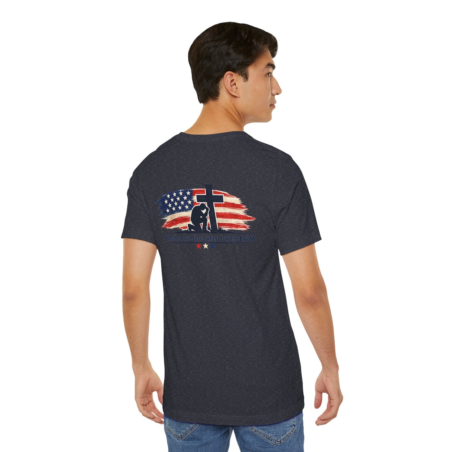 Patriotic Cross Tee – "Stand for the Flag, Kneel for the Cross" Short Sleeve T-Shirt