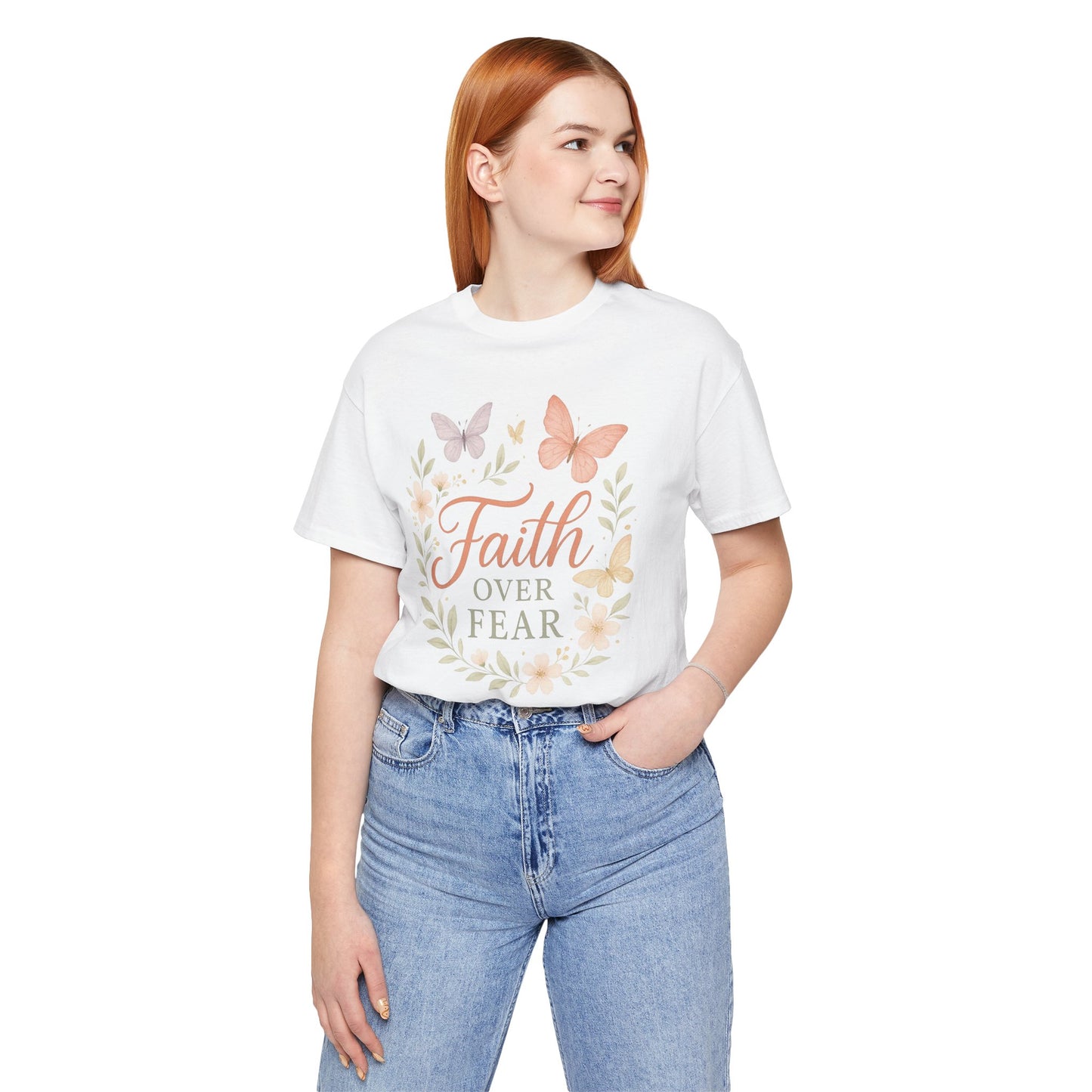 Faith Over Fear T-Shirt — Floral Butterfly Inspirational Tee