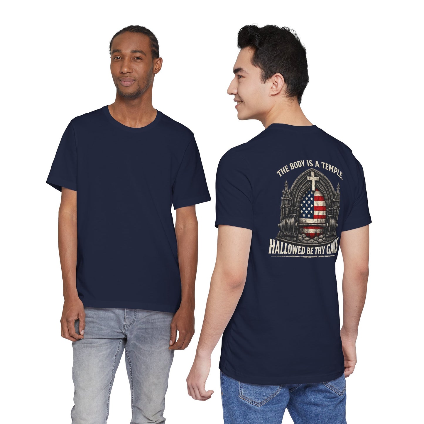 Patriotic Gym Tee — “The Body Is a Temple” American Flag Fitness T-Shirt