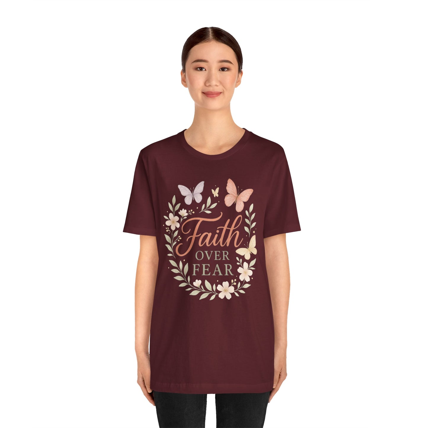 Faith Over Fear T-Shirt — Floral Butterfly Inspirational Tee