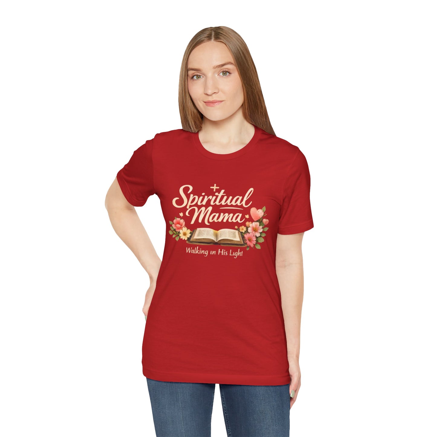 Spiritual Mama T-Shirt — "Walking in His Light" Floral Bible Tee