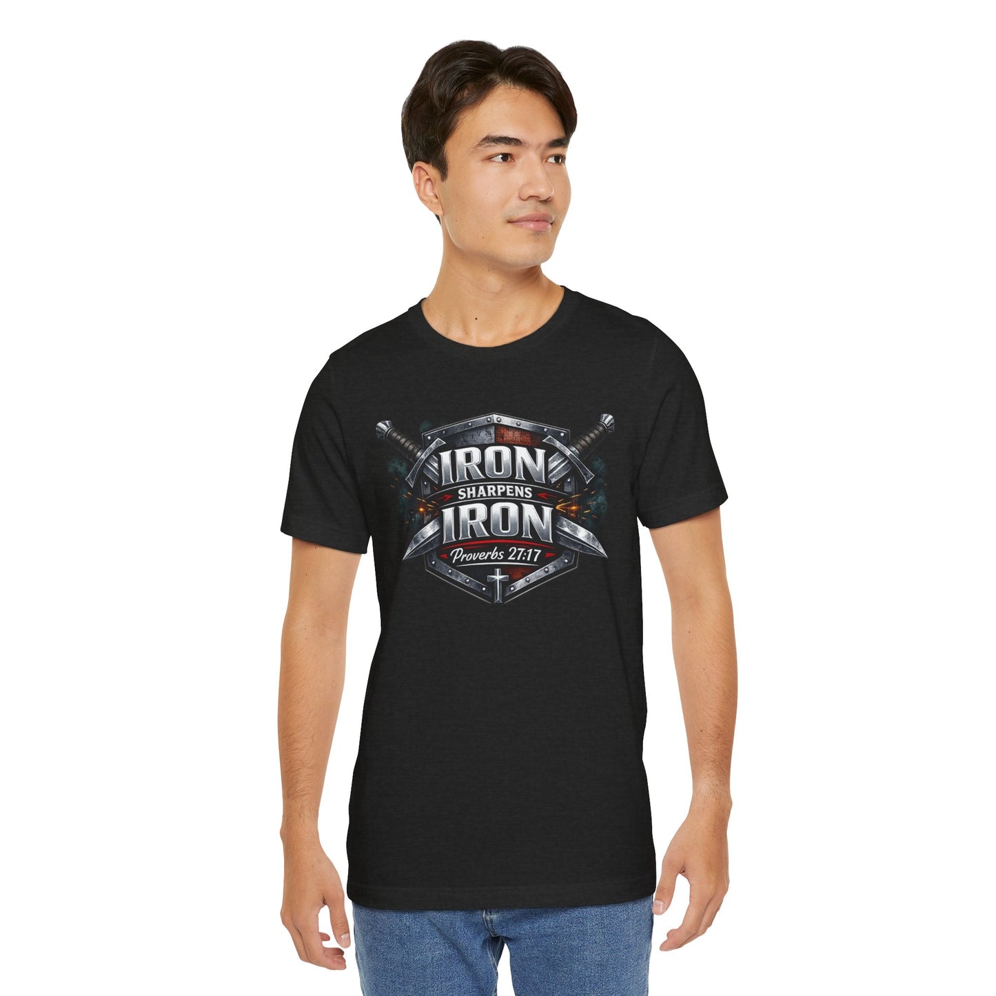 Iron Sharpens Iron T-Shirt — Faith-Based Proverbs 27:17 Graphic Tee