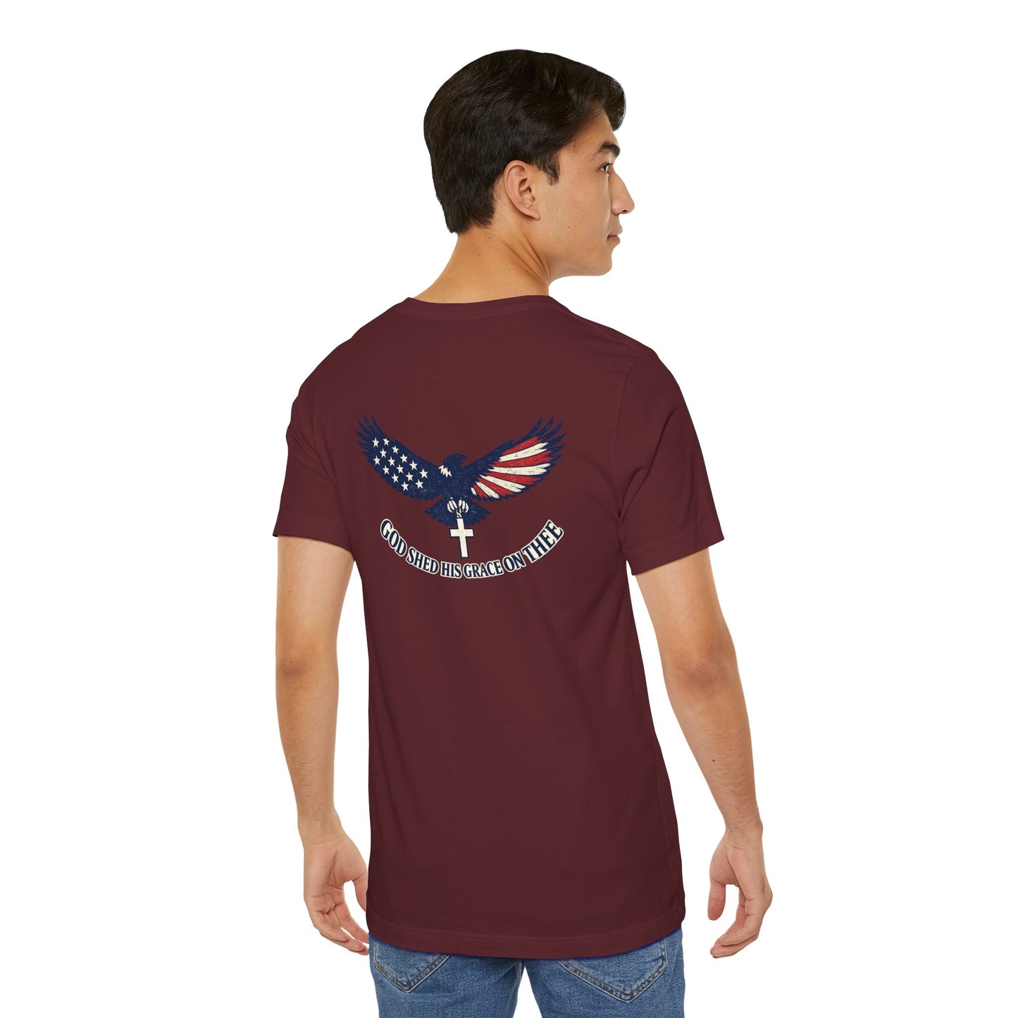 Patriotic Eagle T‑Shirt — "God Shed His Grace on Thee" Back Graphic Tee
