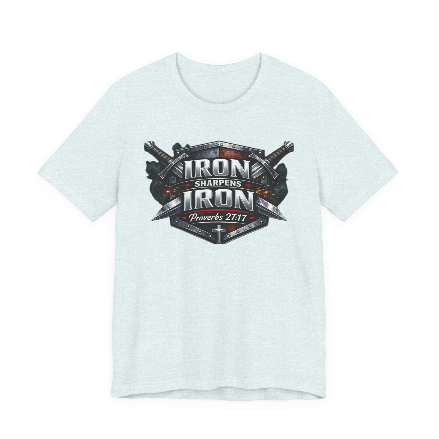 Iron Sharpens Iron T-Shirt — Faith-Based Proverbs 27:17 Graphic Tee