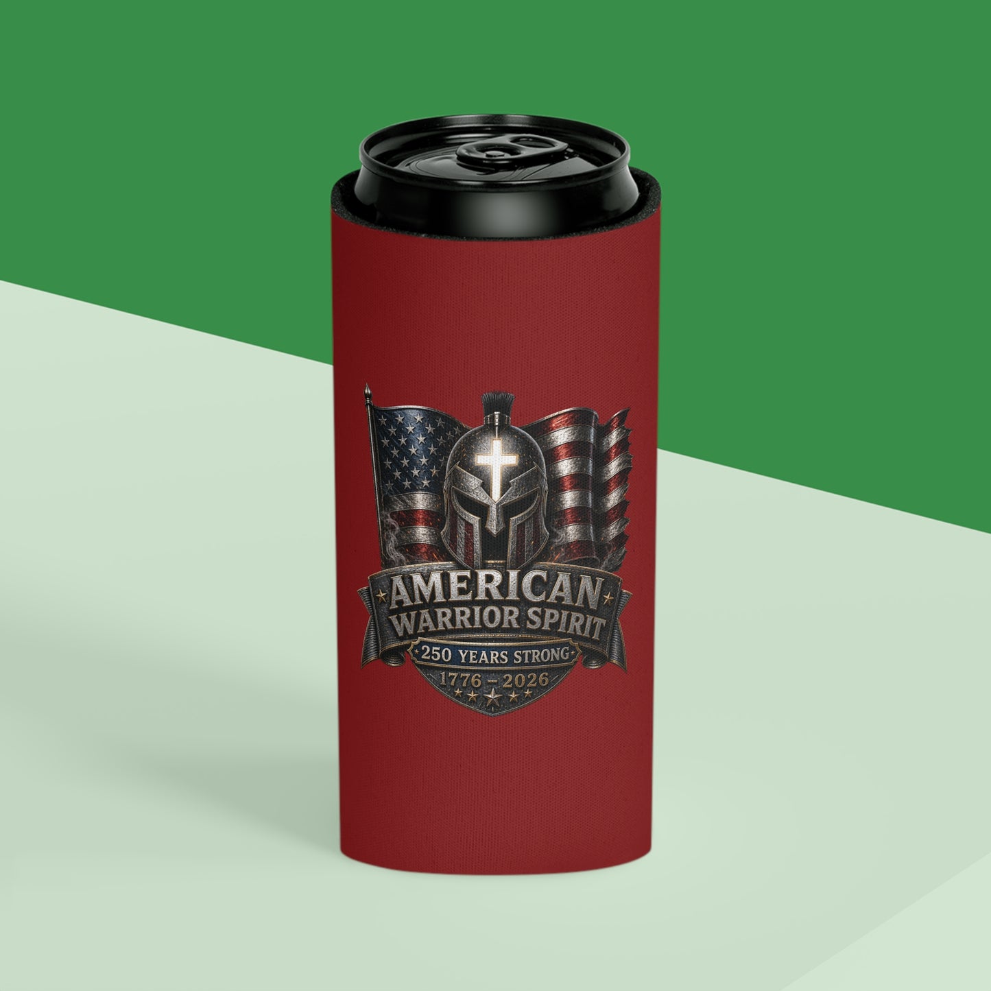 Can Cooler — American Warrior Spirit 250 Years (1776–2026) Patriotic Beer Koozie