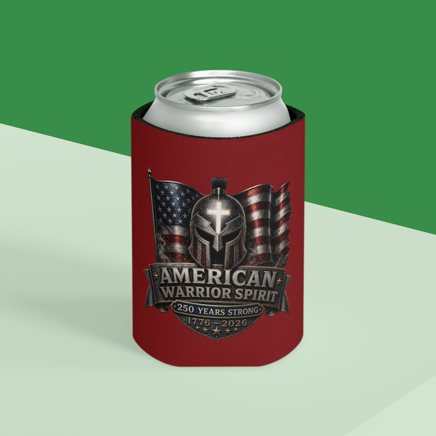 Can Cooler — American Warrior Spirit 250 Years (1776–2026) Patriotic Beer Koozie
