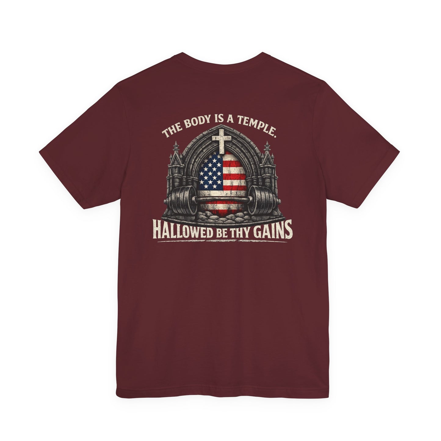 Patriotic Gym Tee — “The Body Is a Temple” American Flag Fitness T-Shirt