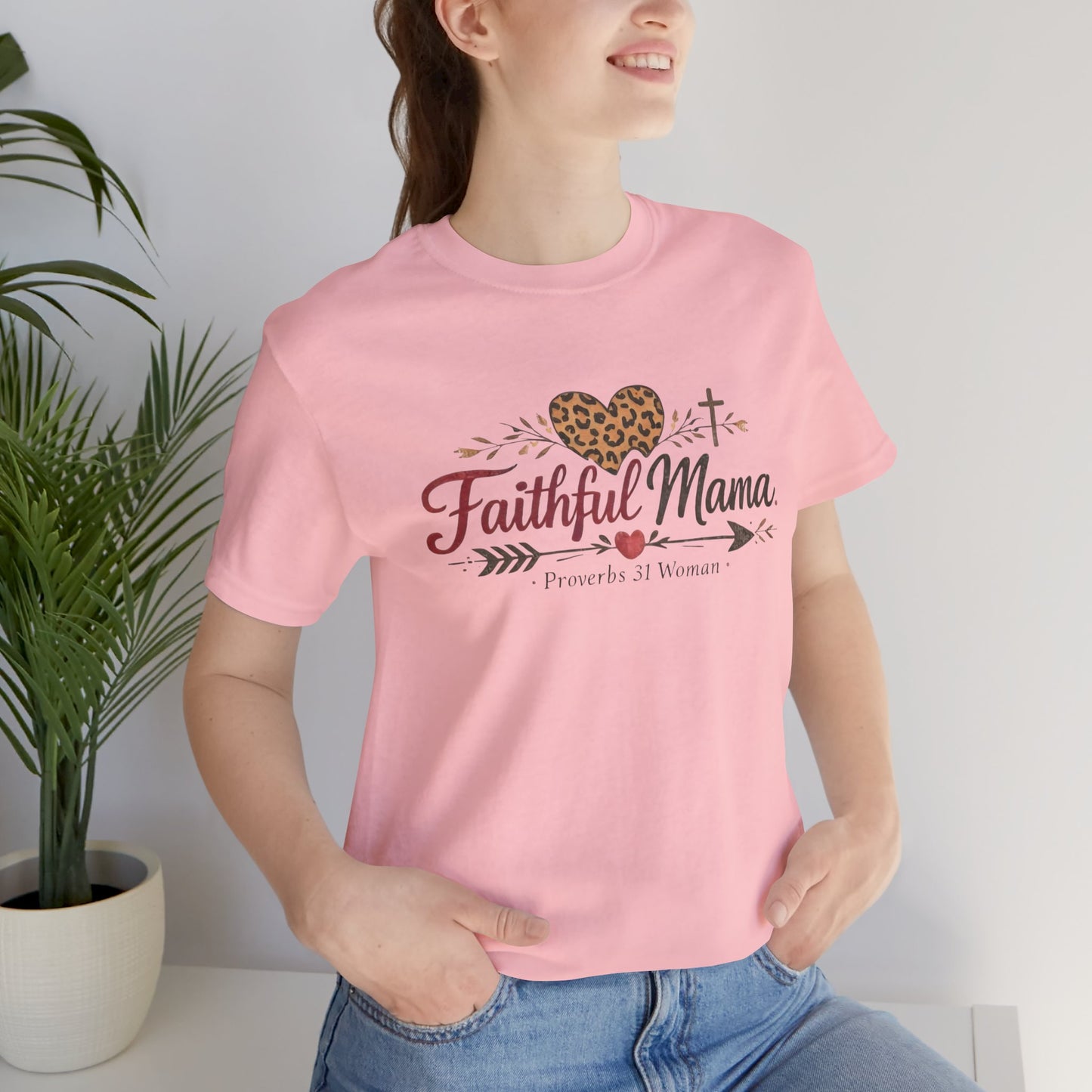 Faithful Mama T-Shirt - Leopard Heart Christian Mom Tee (Proverbs 31 Woman)
