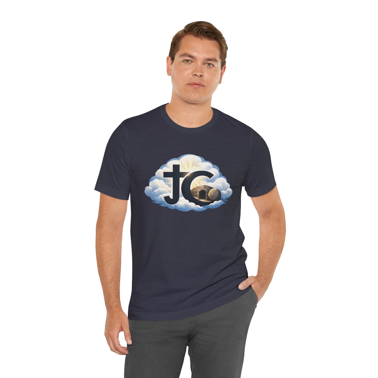 Jesus Christ (JC) Cross Tee — Crucified, Risen & Coming Again