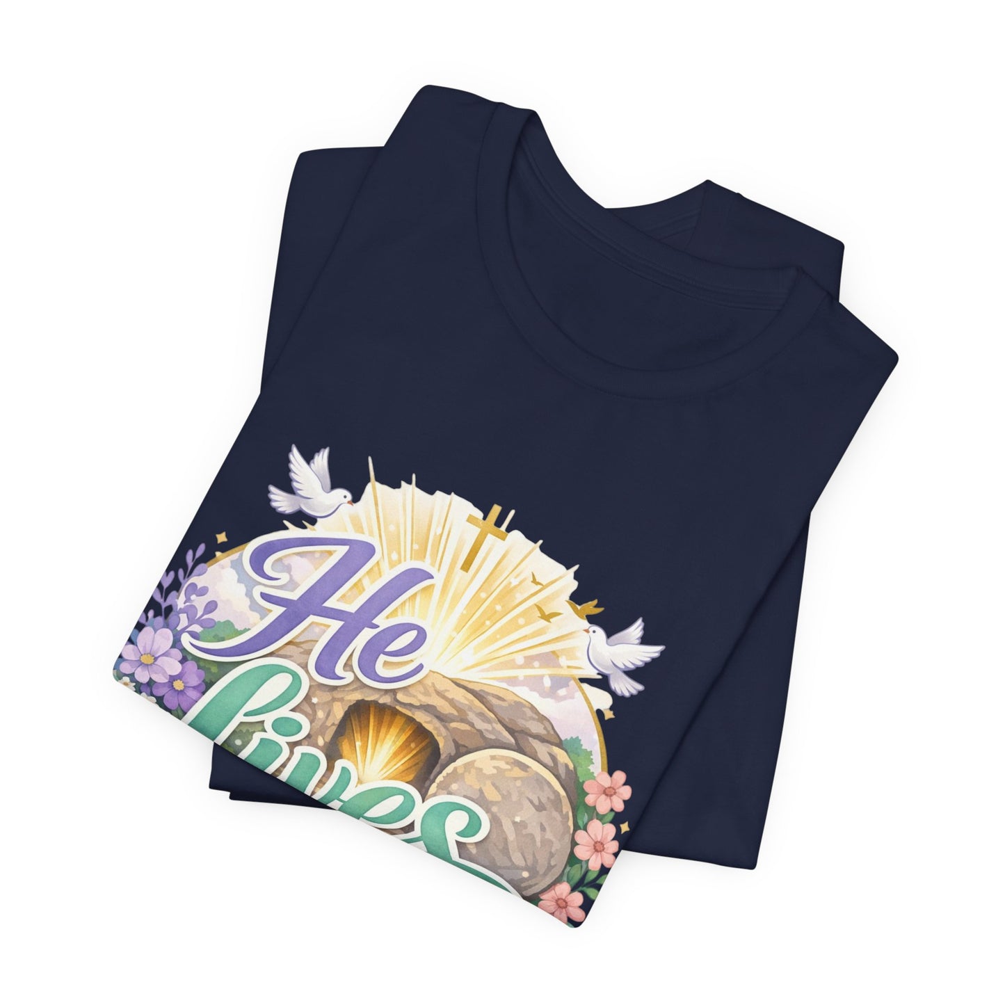 He Lives Jesus Tomb Tee — Christian Easter T‑Shirt