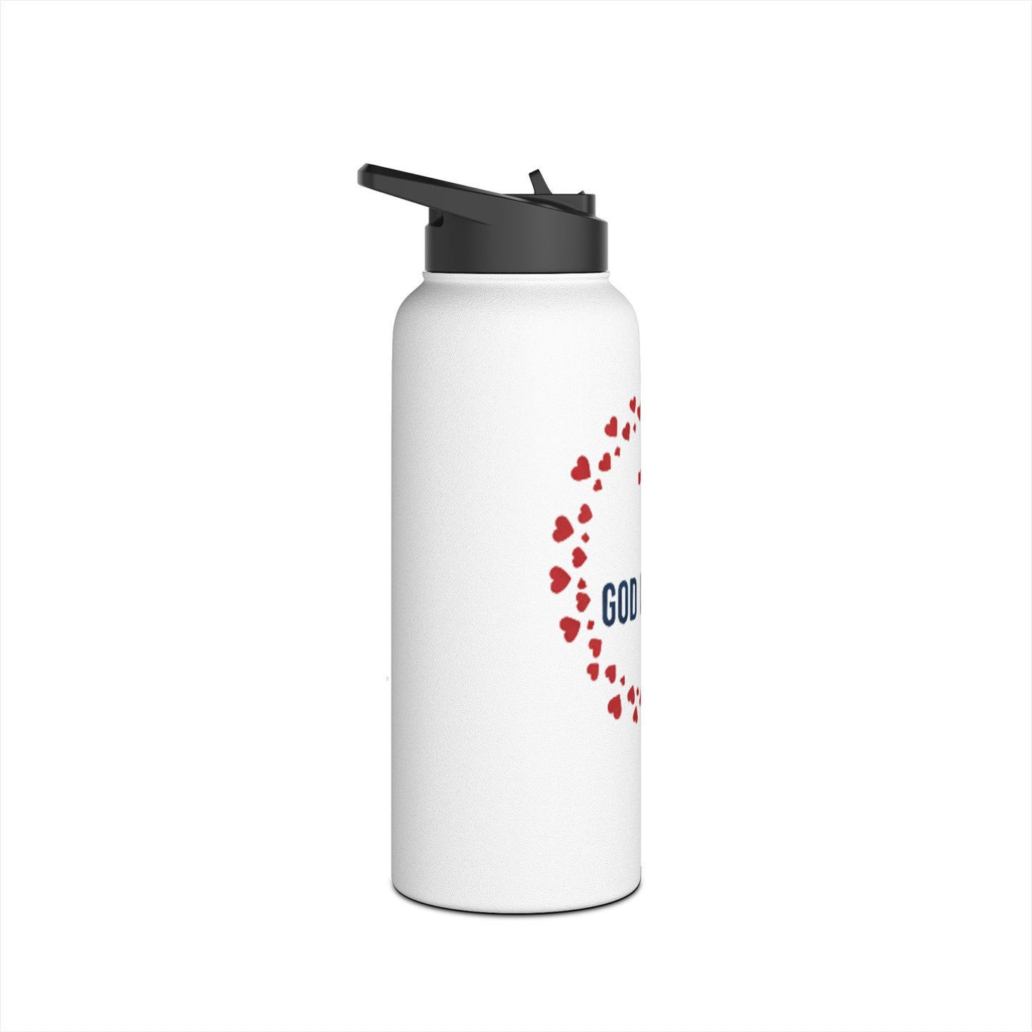 God Is Love Stainless Steel Water Bottle — Christian Cross Heart Design