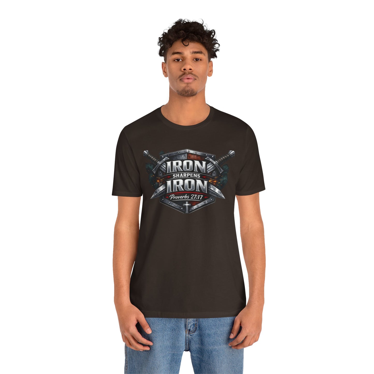 Iron Sharpens Iron T-Shirt — Faith-Based Proverbs 27:17 Graphic Tee