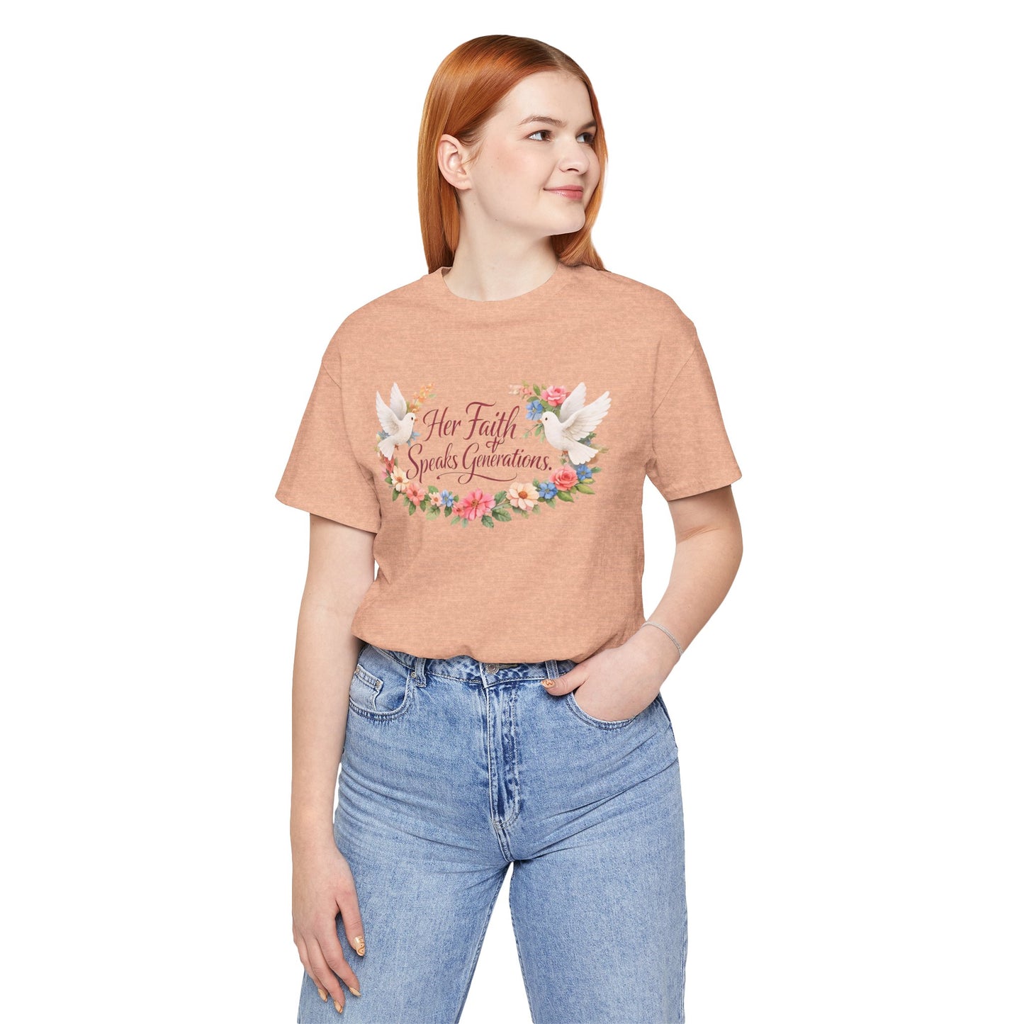 Her Faith Speaks Generations T-Shirt — Floral Christian Inspirational Tee