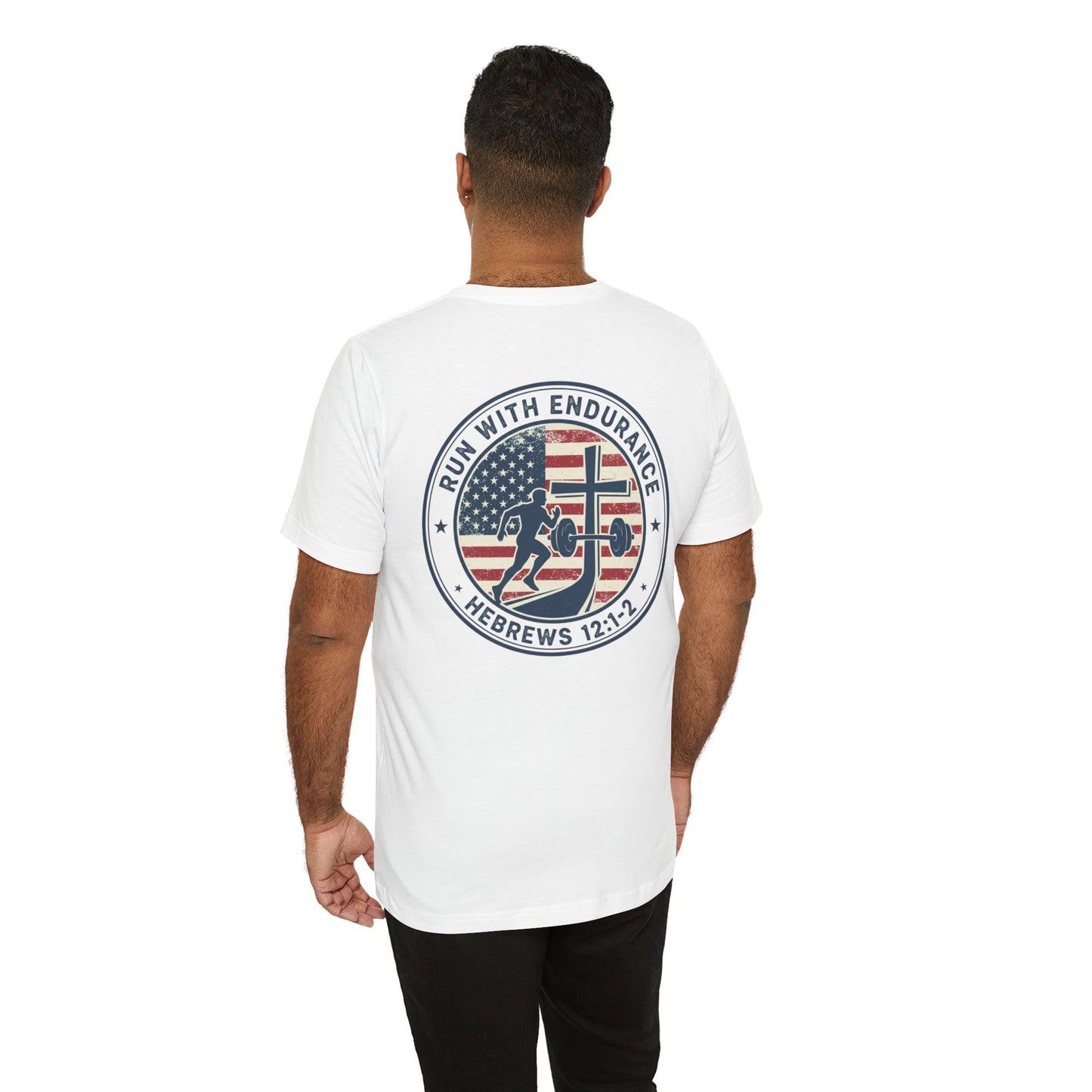 Hebrews 12:1-2 'Run With Endurance' T-Shirt — Inspirational Christian Tee