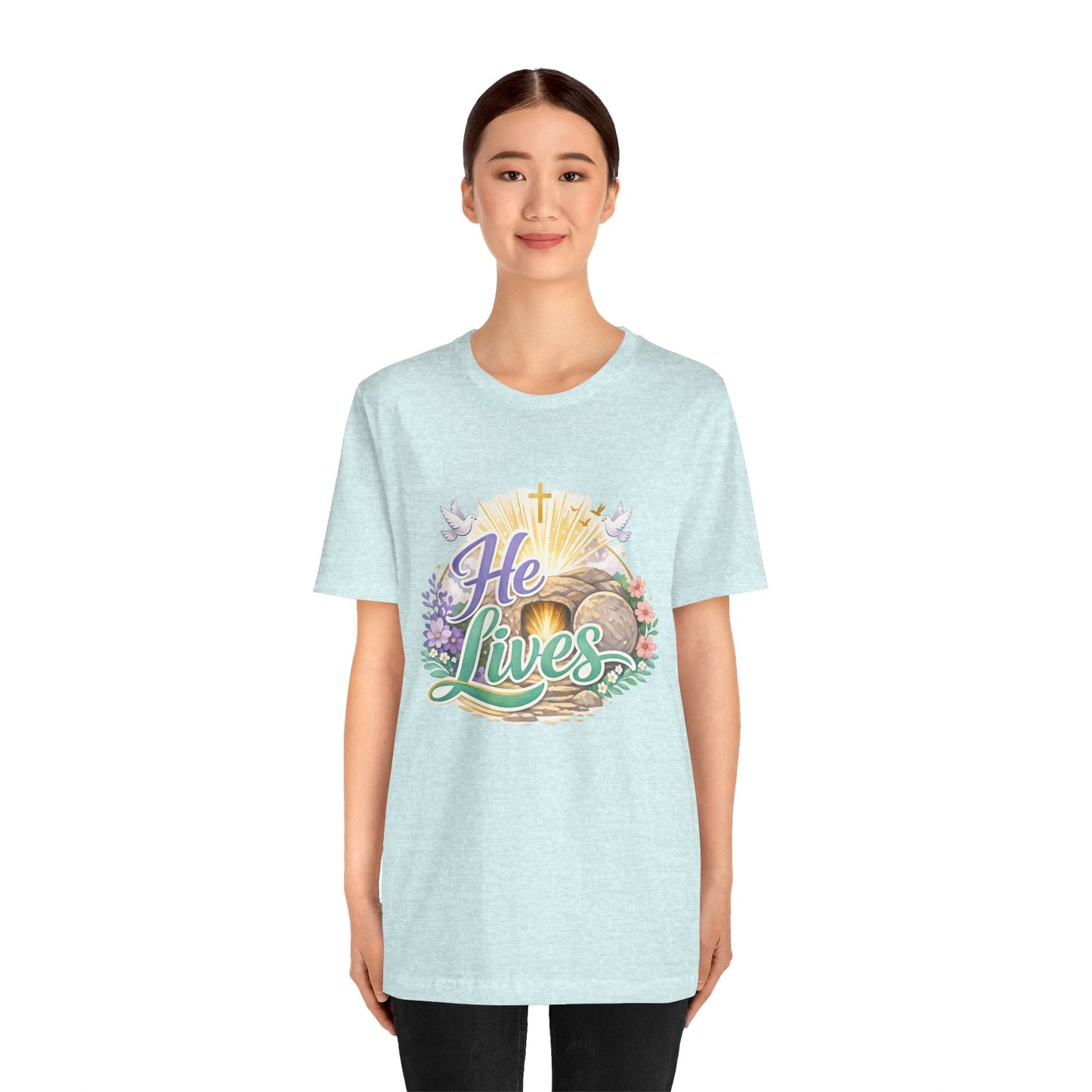 He Lives Jesus Tomb Tee — Christian Easter T‑Shirt