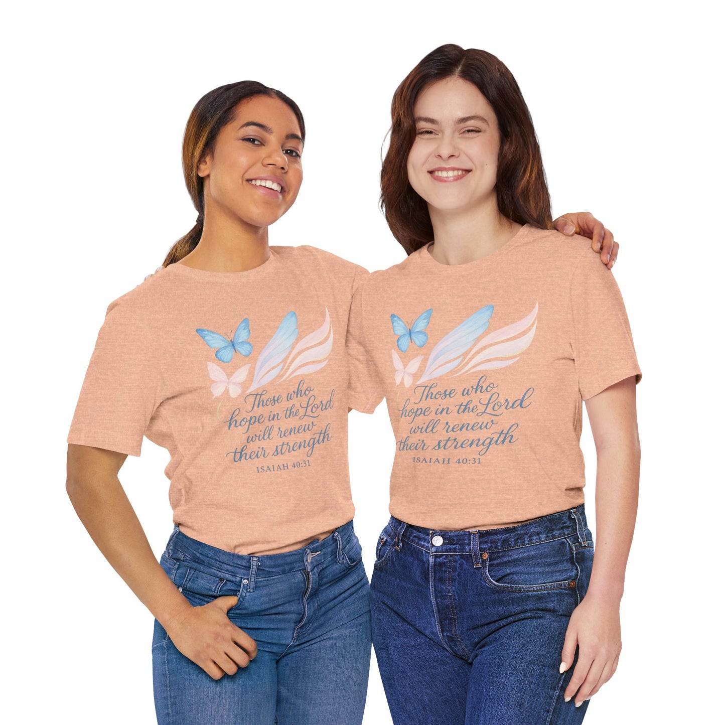 Inspirational Scripture T-Shirt – "Those Who Hope in the Lord" Isaiah 40:31, Pastel Butterflies
