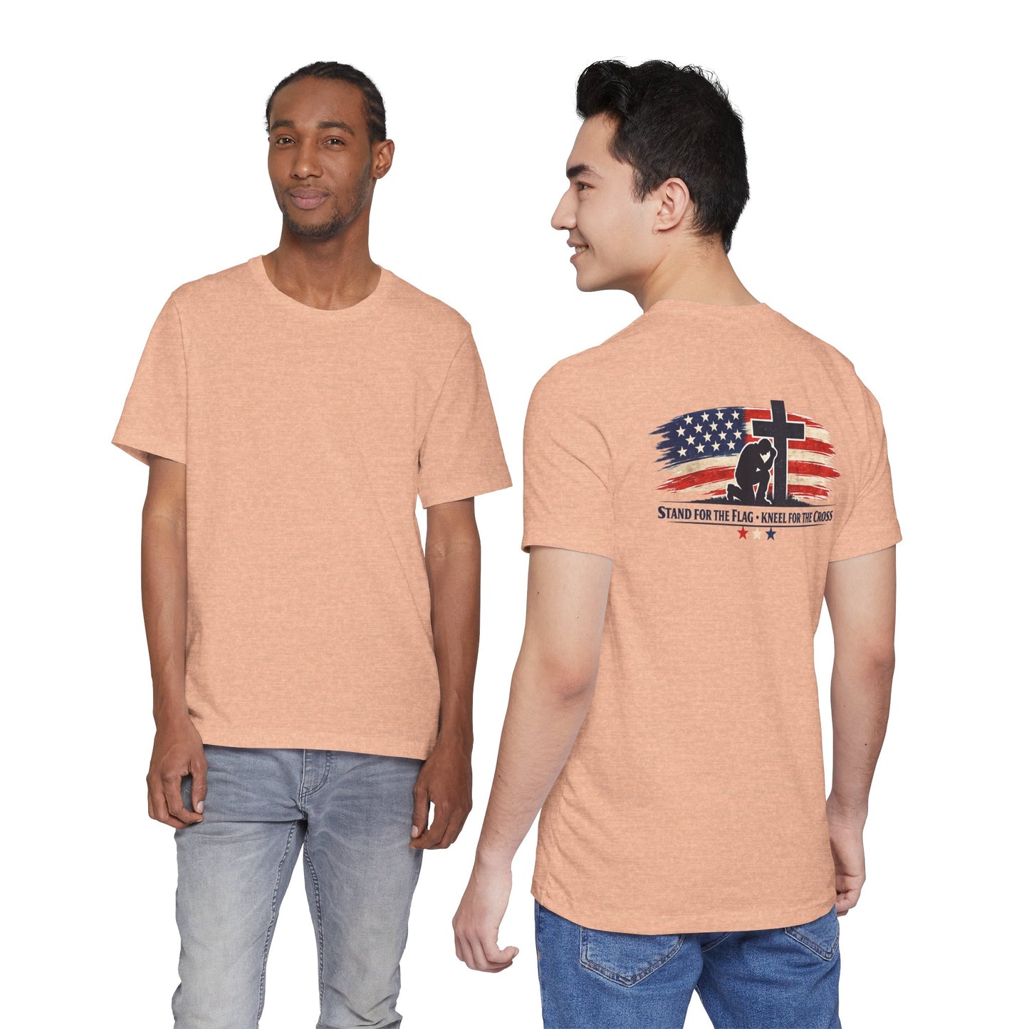 Patriotic Cross Tee – "Stand for the Flag, Kneel for the Cross" Short Sleeve T-Shirt