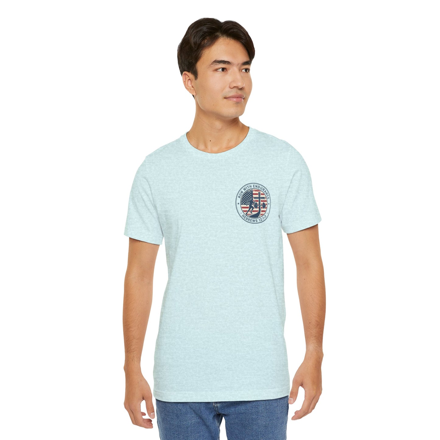 Hebrews 12:1-2 'Run With Endurance' T-Shirt — Inspirational Christian Tee