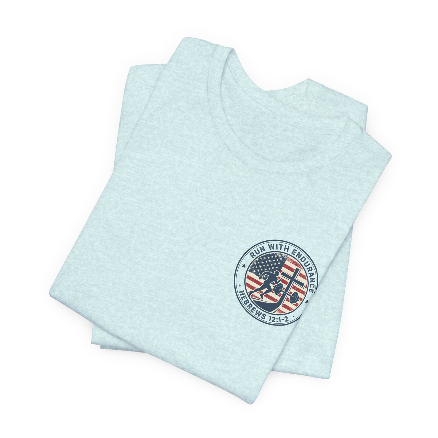 Hebrews 12:1-2 'Run With Endurance' T-Shirt — Inspirational Christian Tee