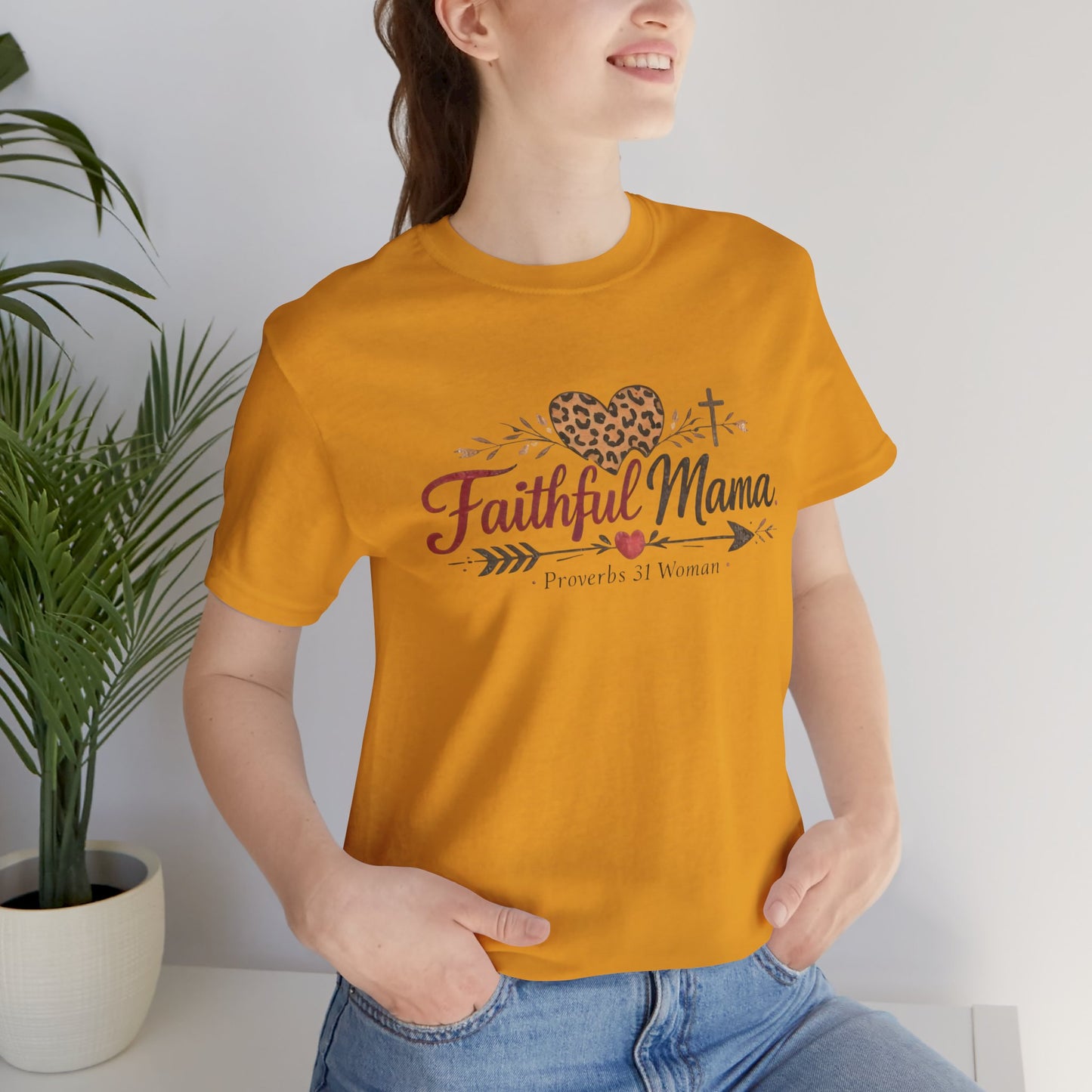 Faithful Mama T-Shirt - Leopard Heart Christian Mom Tee (Proverbs 31 Woman)
