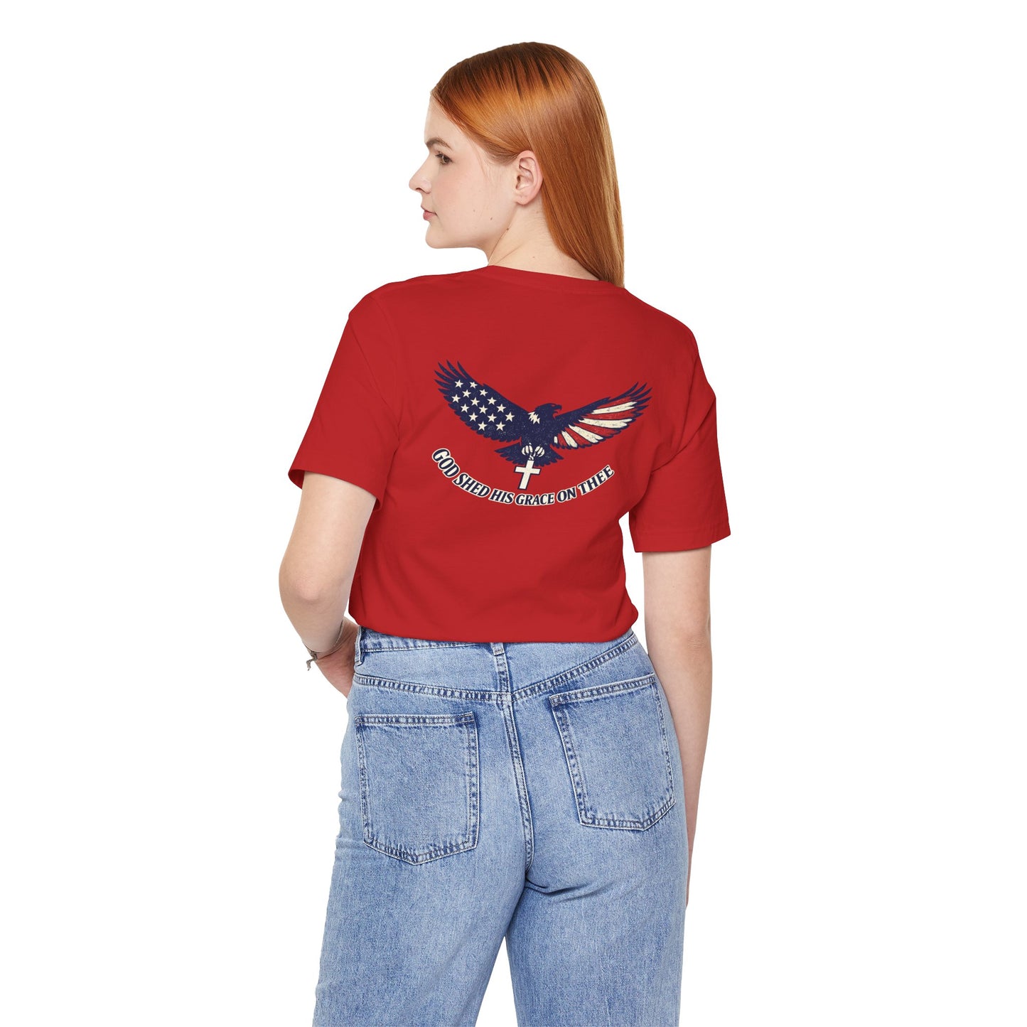 Patriotic Eagle T‑Shirt — "God Shed His Grace on Thee" Back Graphic Tee
