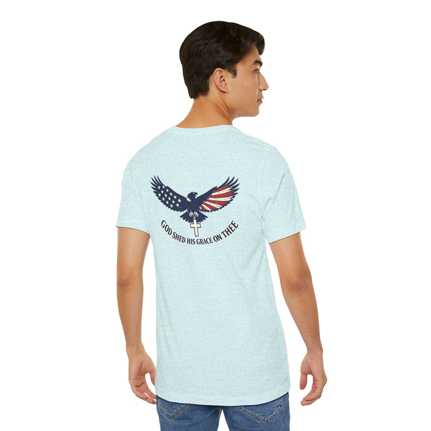 Patriotic Eagle T‑Shirt — "God Shed His Grace on Thee" Back Graphic Tee