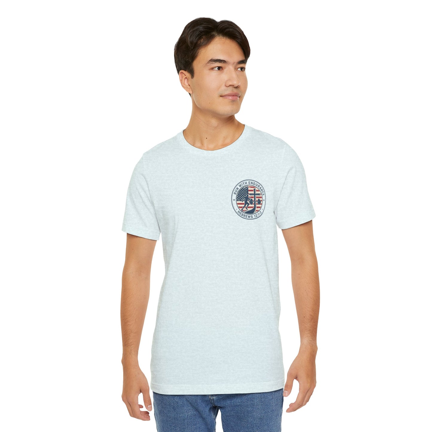 Hebrews 12:1-2 'Run With Endurance' T-Shirt — Inspirational Christian Tee