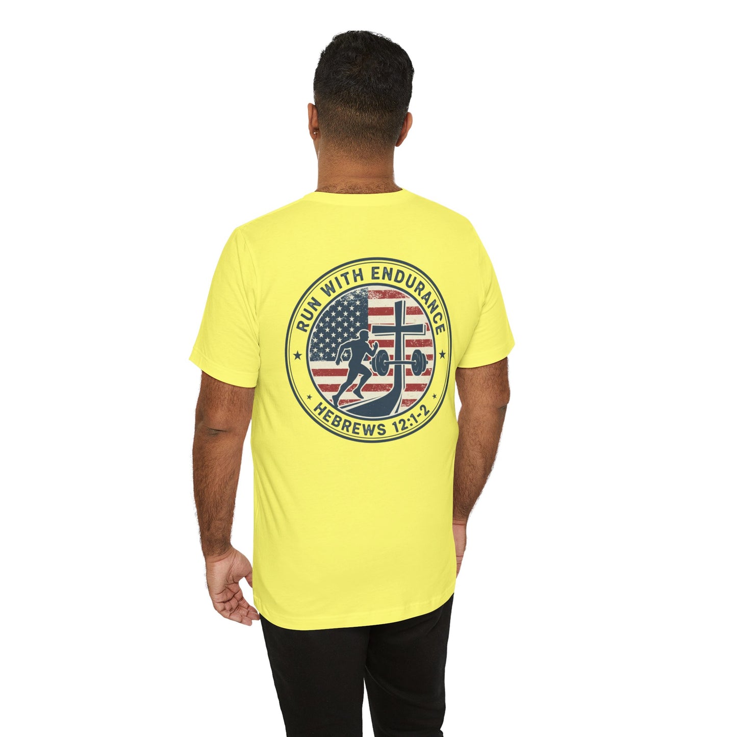 Hebrews 12:1-2 'Run With Endurance' T-Shirt — Inspirational Christian Tee