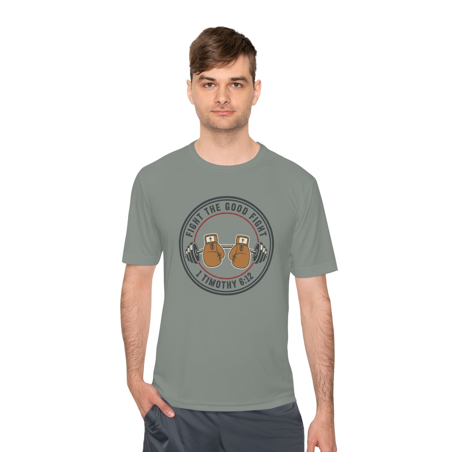1 Timothy 6:12 'Fight the Good Fight' Moisture-Wicking Workout Tee