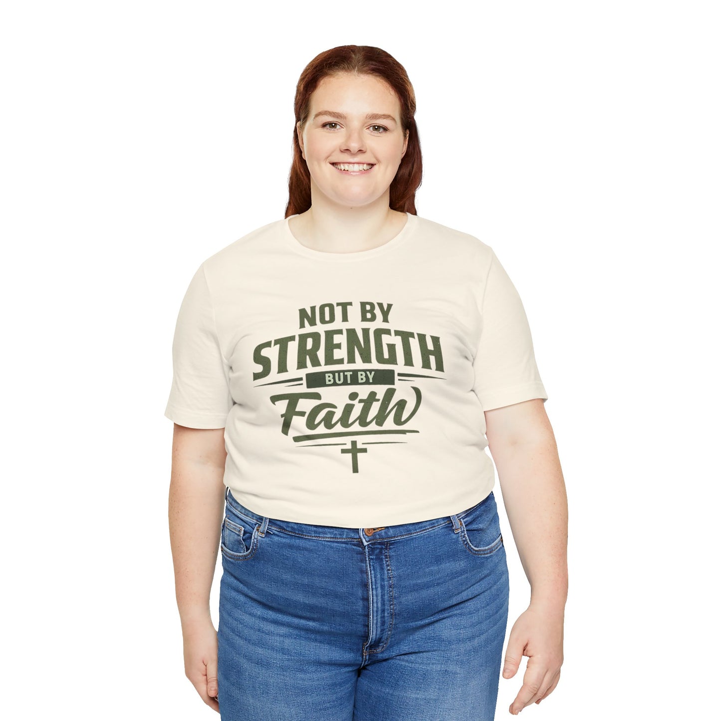 Faith Graphic Tee — "Not By Strength But By Faith" Christian T-Shirt