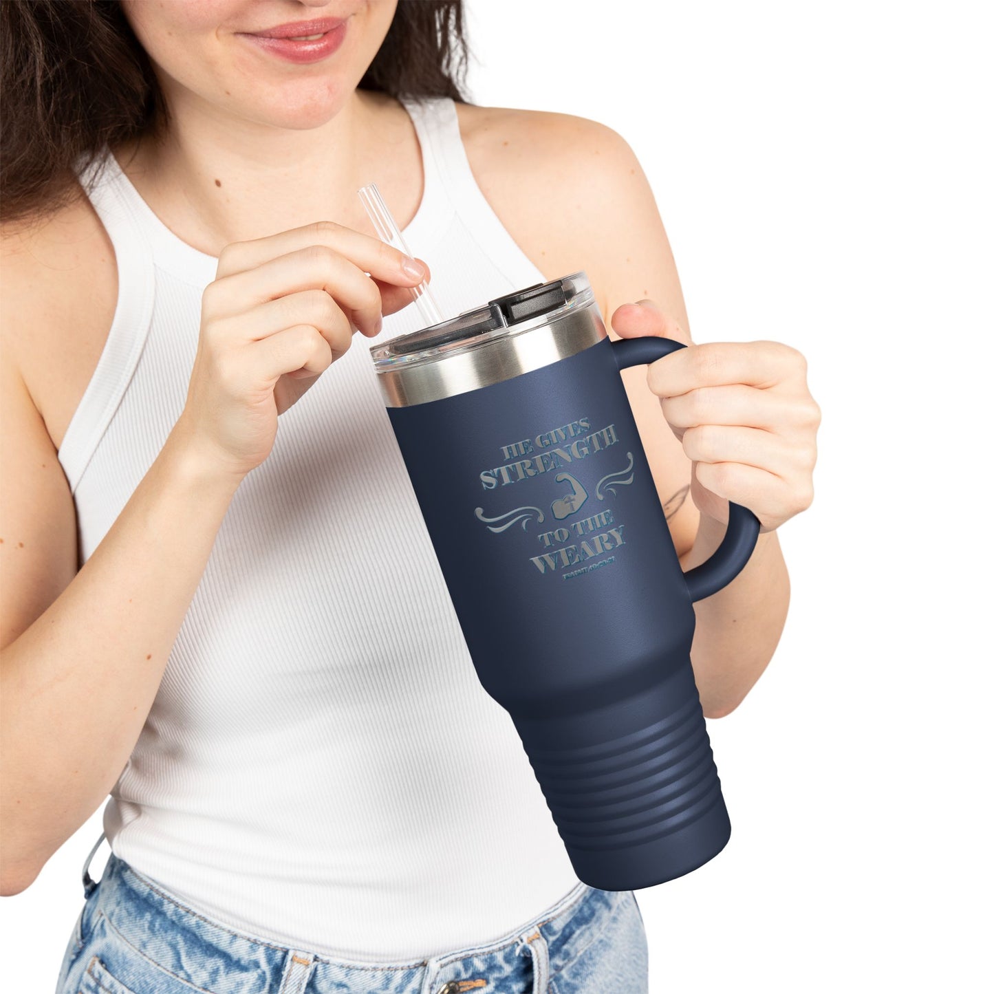 Travel Mug - Bible Verse 'He gives Strength to the Weary' Isaiah 40:29-31