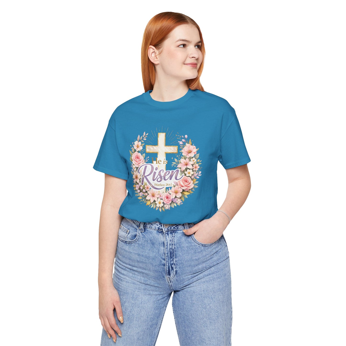 He Is Risen Floral Cross T-Shirt