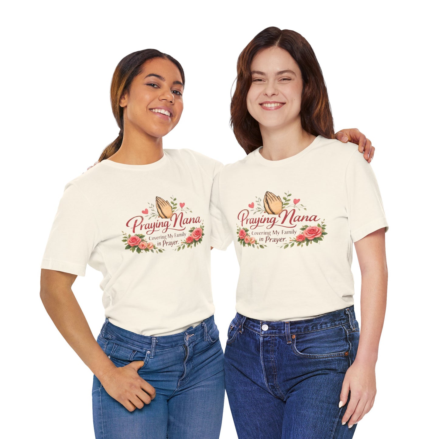 Praying Nana T-Shirt – Floral Praying Hands "Covering My Family in Prayer" Grandma Gift