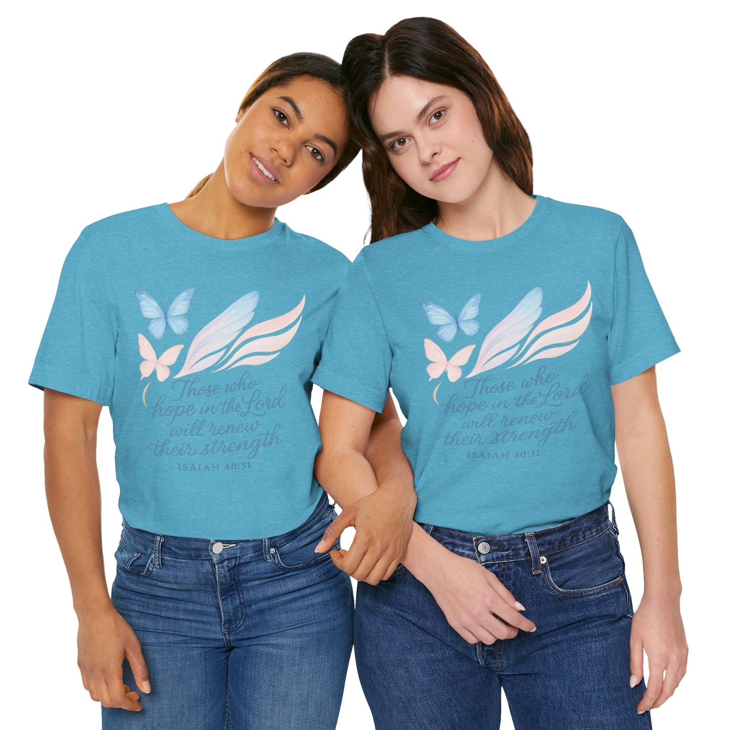 Inspirational Scripture T-Shirt – "Those Who Hope in the Lord" Isaiah 40:31, Pastel Butterflies