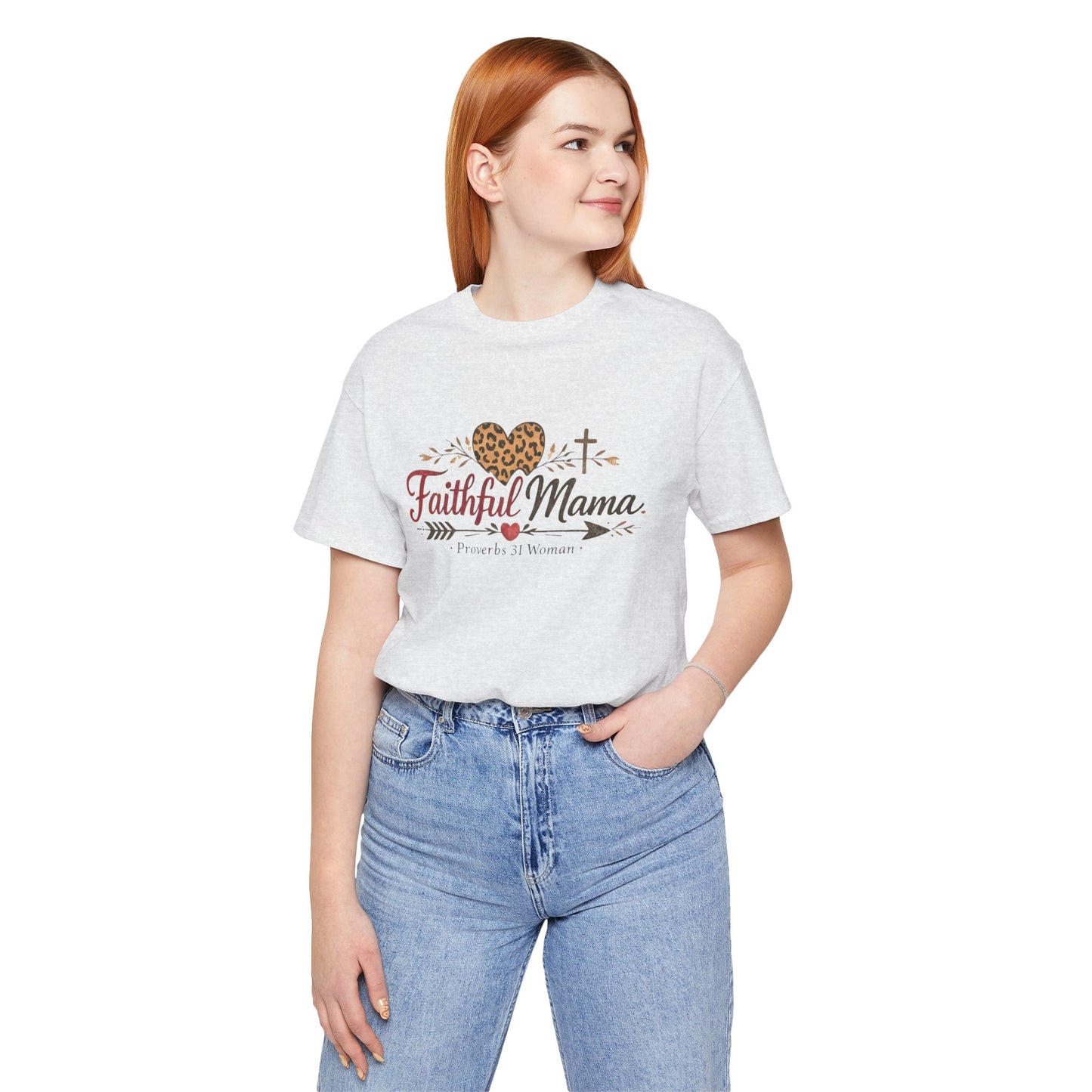 Faithful Mama T-Shirt - Leopard Heart Christian Mom Tee (Proverbs 31 Woman)