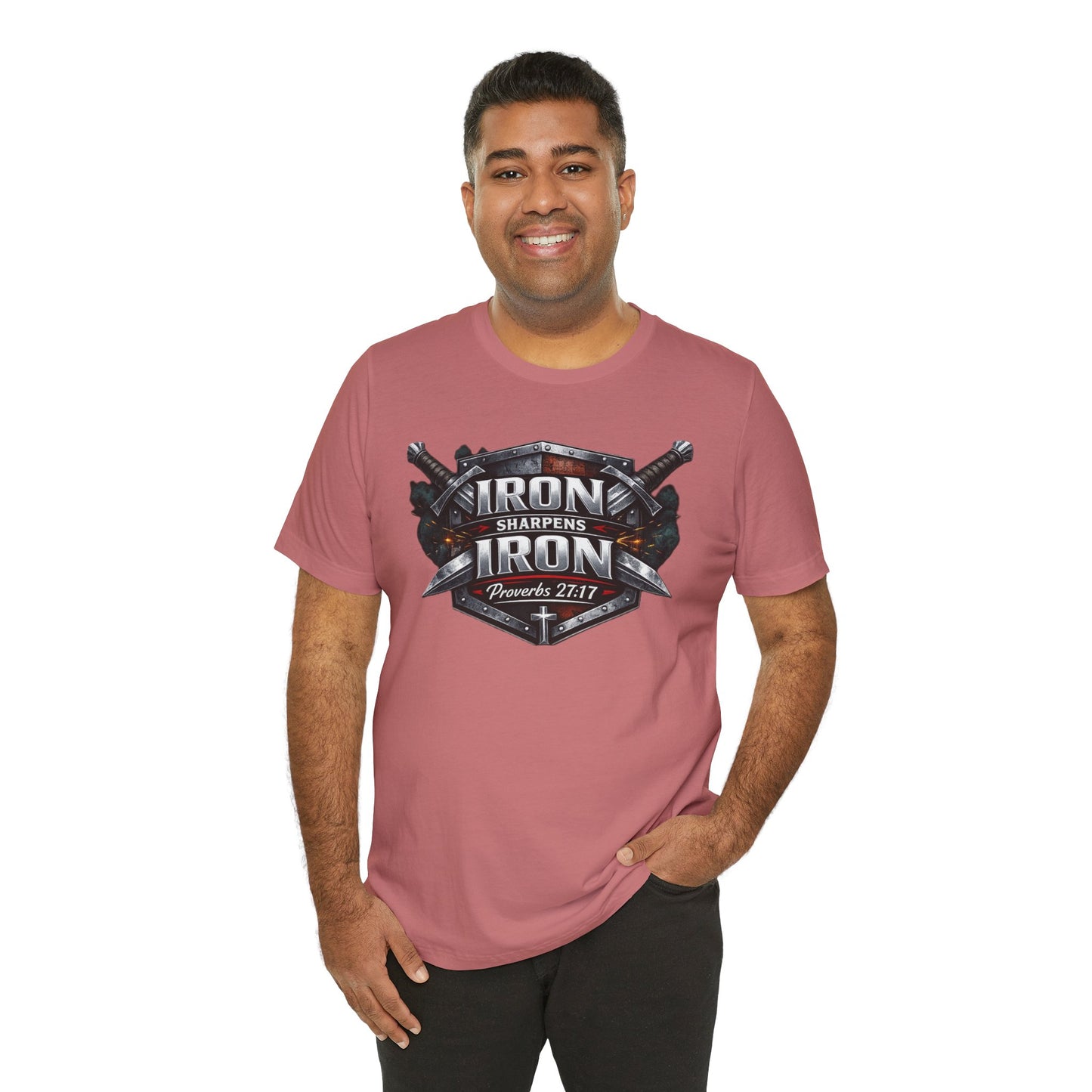Iron Sharpens Iron T-Shirt — Faith-Based Proverbs 27:17 Graphic Tee