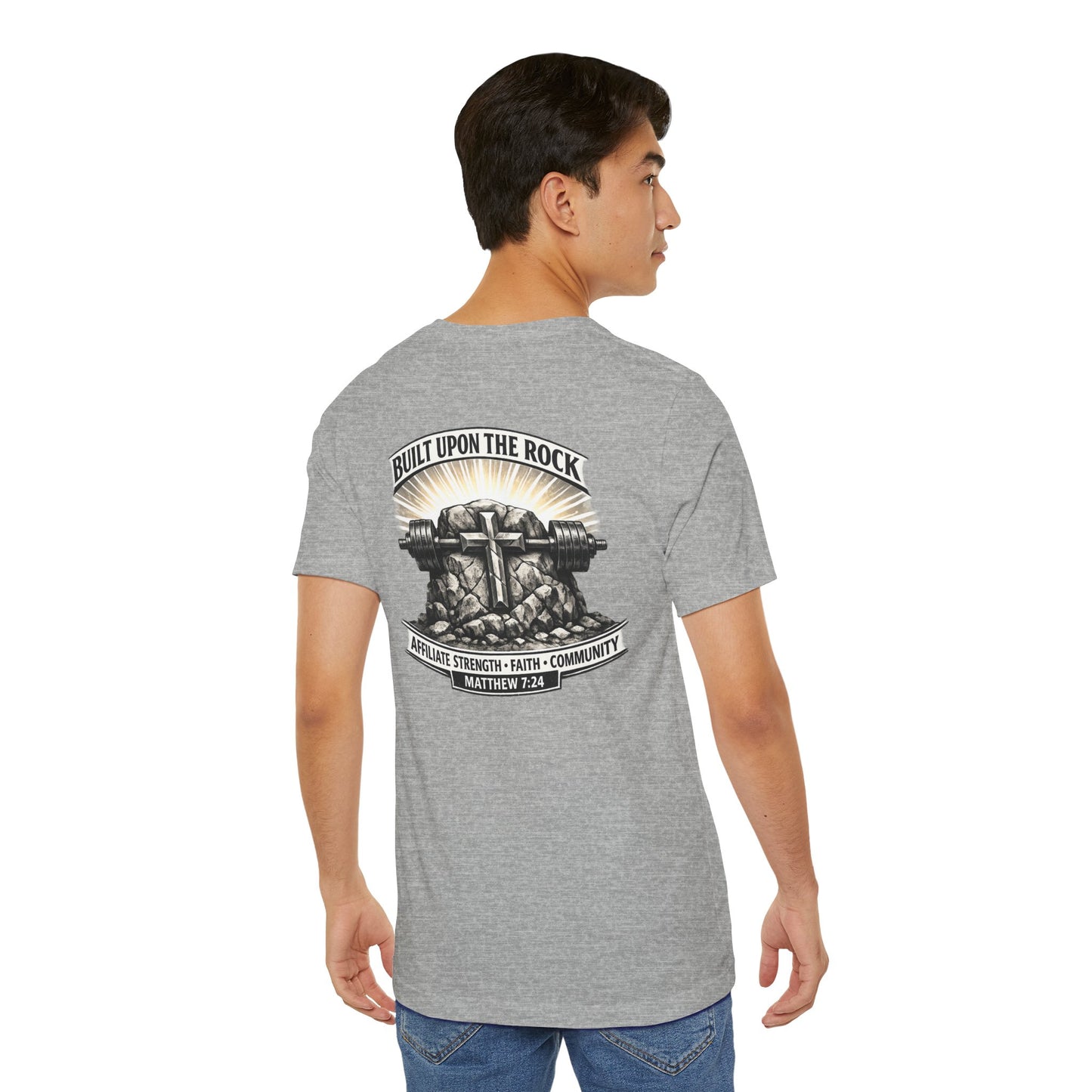 Built Upon the Rock T‑Shirt — Christian Faith Matthew 7:24 Graphic Tee