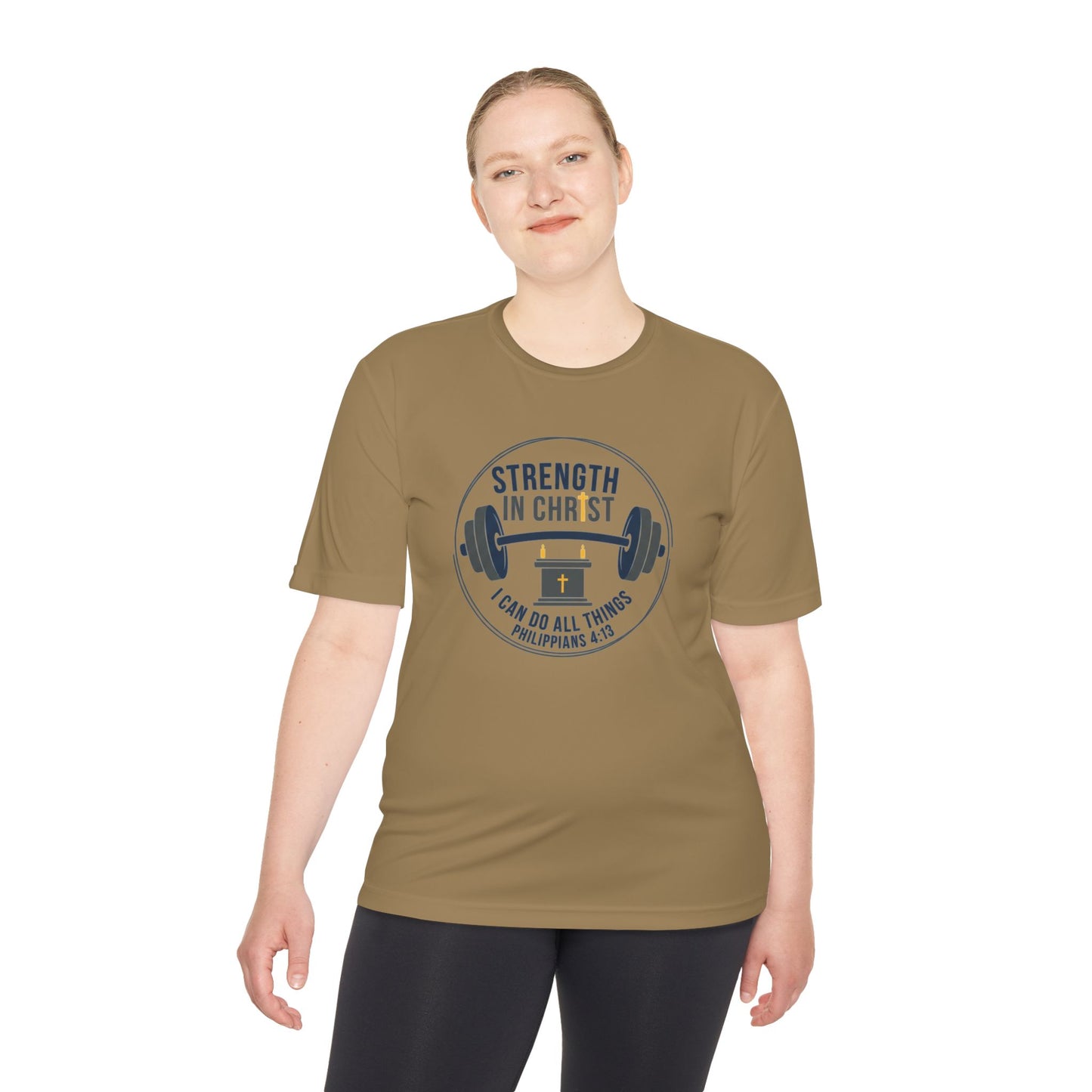 Philippians 4:13 'Strength in Christ' Moisture-Wicking Workout Tee