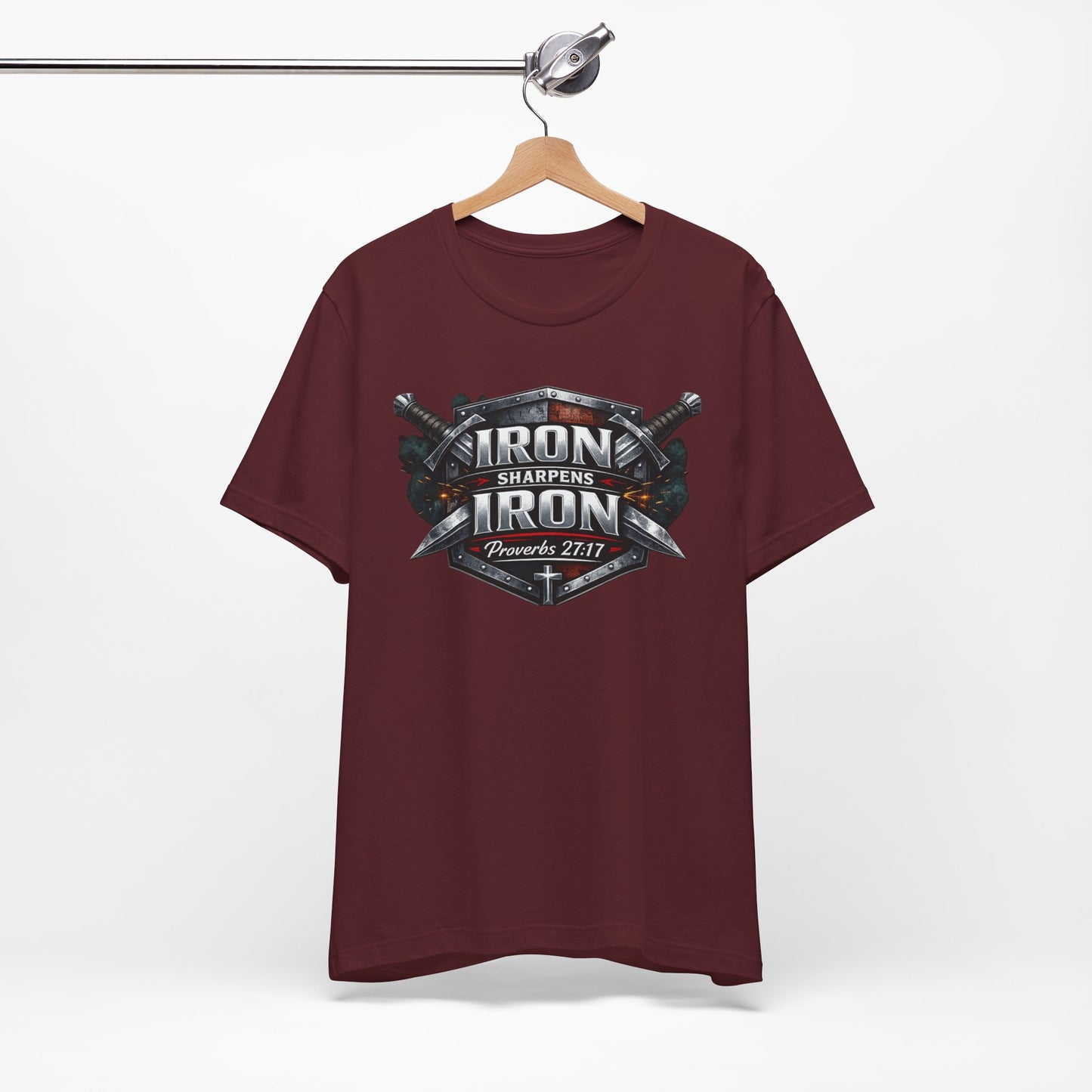 Iron Sharpens Iron T-Shirt — Faith-Based Proverbs 27:17 Graphic Tee