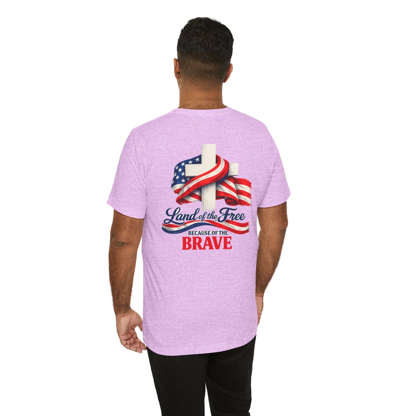 Land of the Free Because of the Brave Tee - Patriotic American Flag Cross T-Shirt