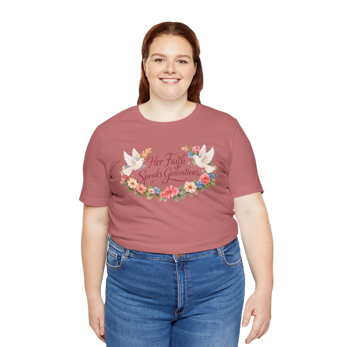 Her Faith Speaks Generations T-Shirt — Floral Christian Inspirational Tee