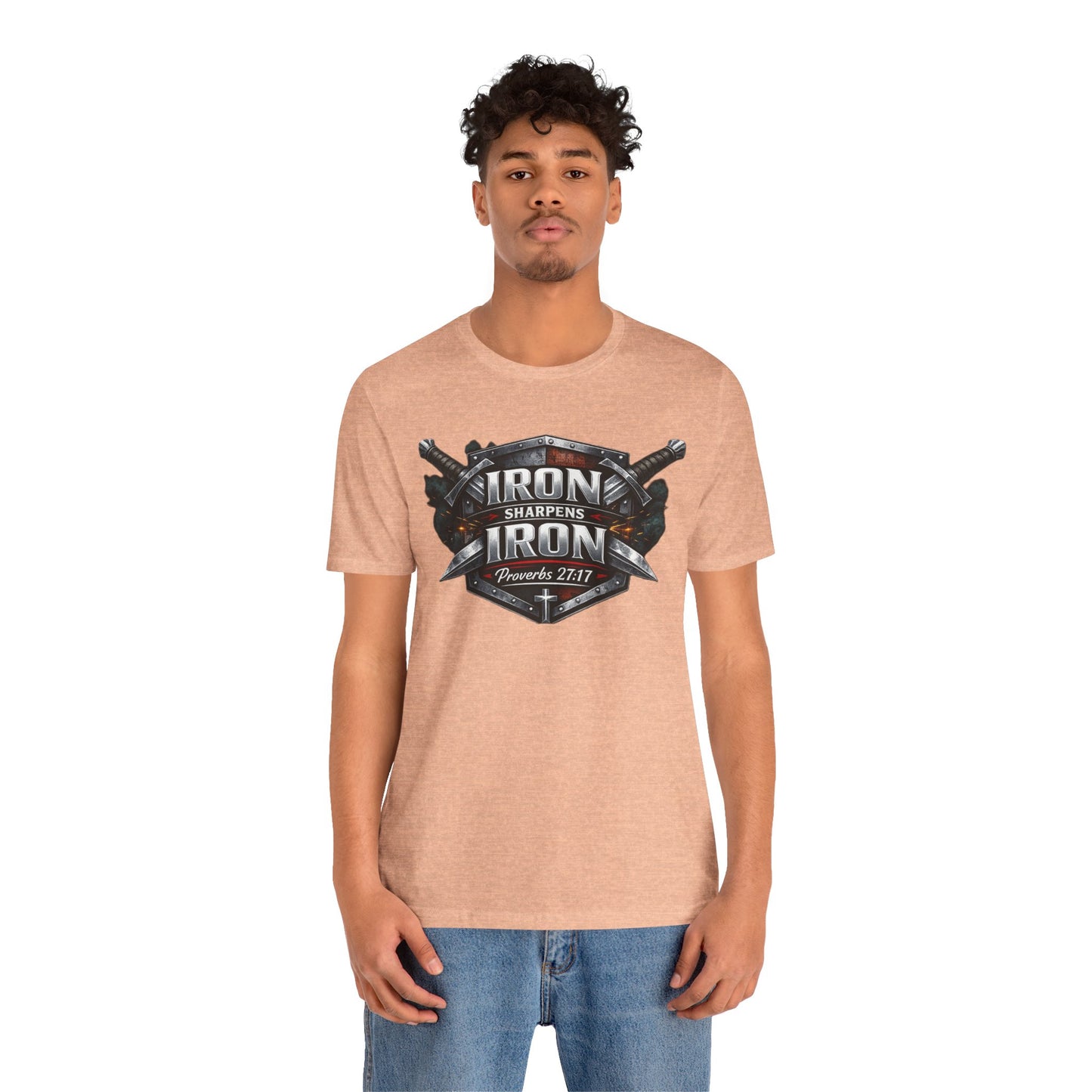 Iron Sharpens Iron T-Shirt — Faith-Based Proverbs 27:17 Graphic Tee